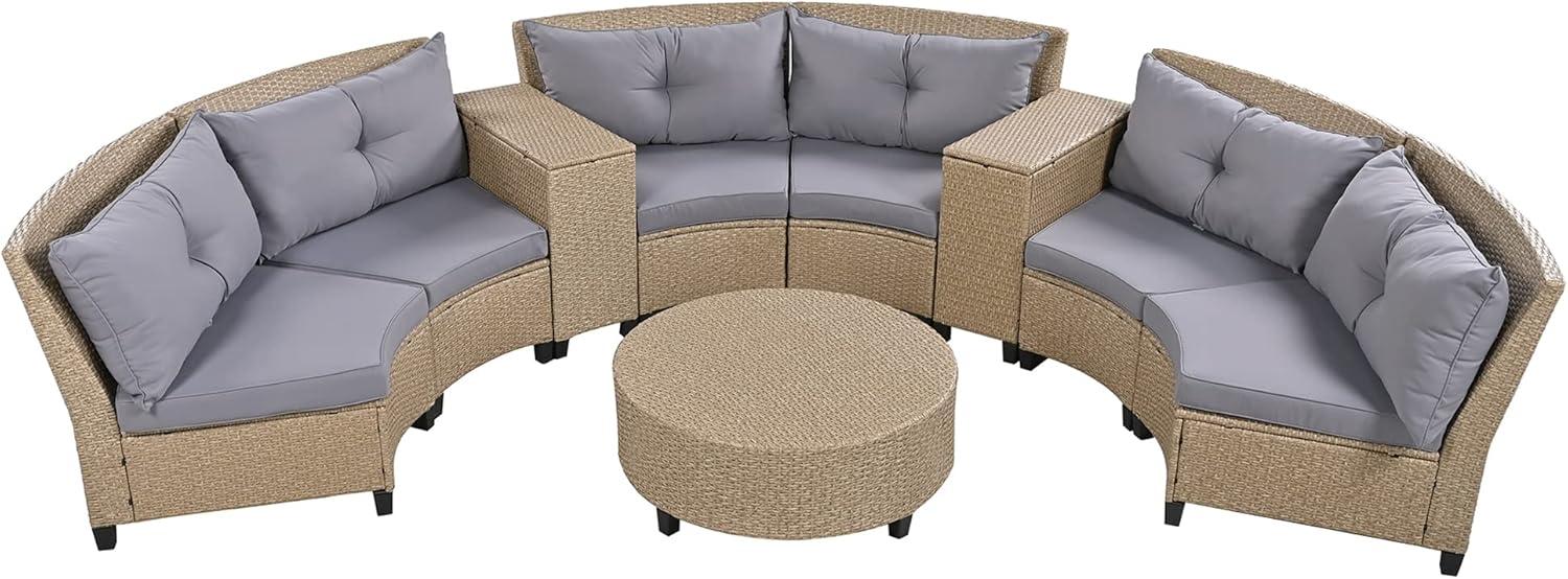 6-Person Gray Rattan Outdoor Sofa Set with Cushions and Table