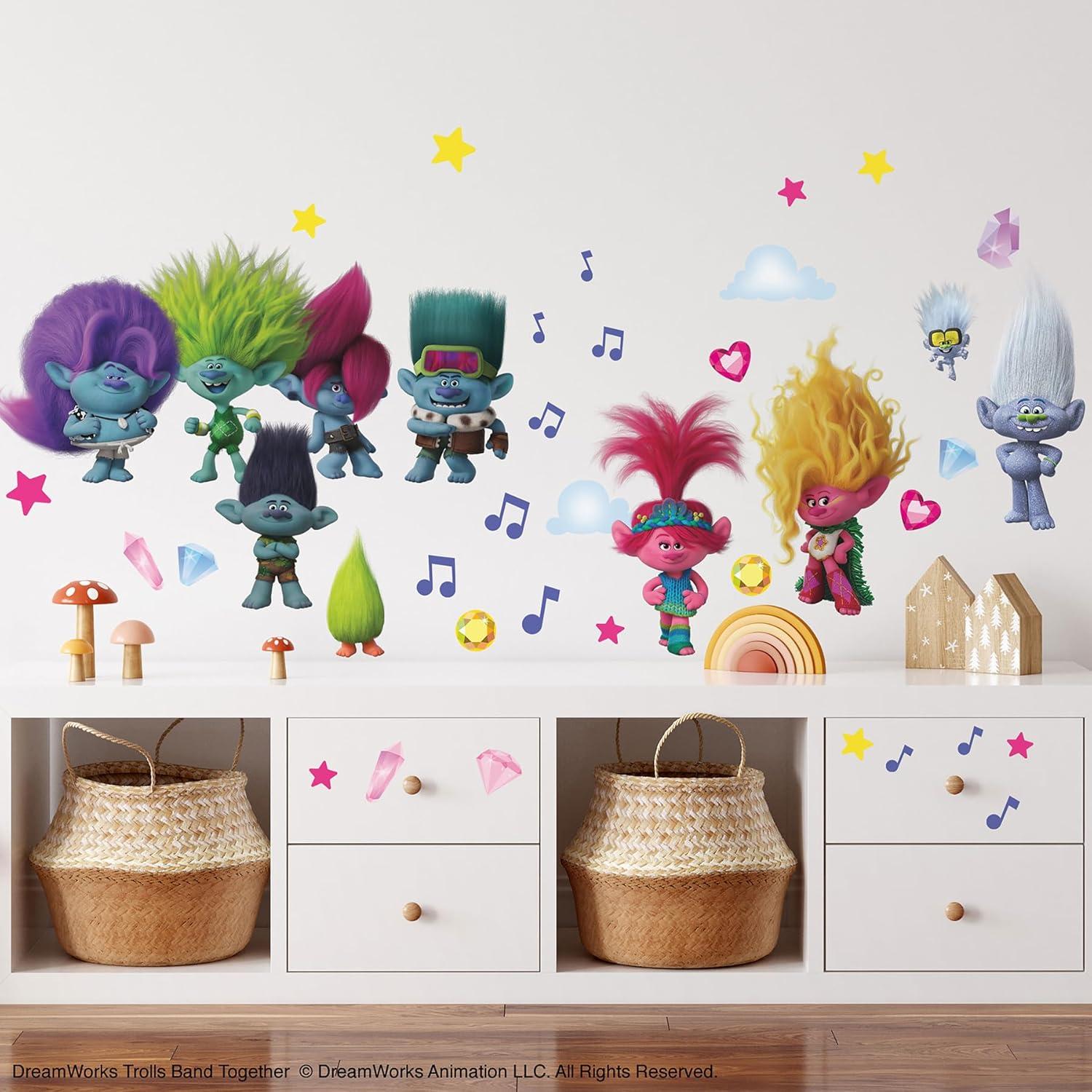 Room Mates Trolls 3 Band Together with Glitter Wall Decals