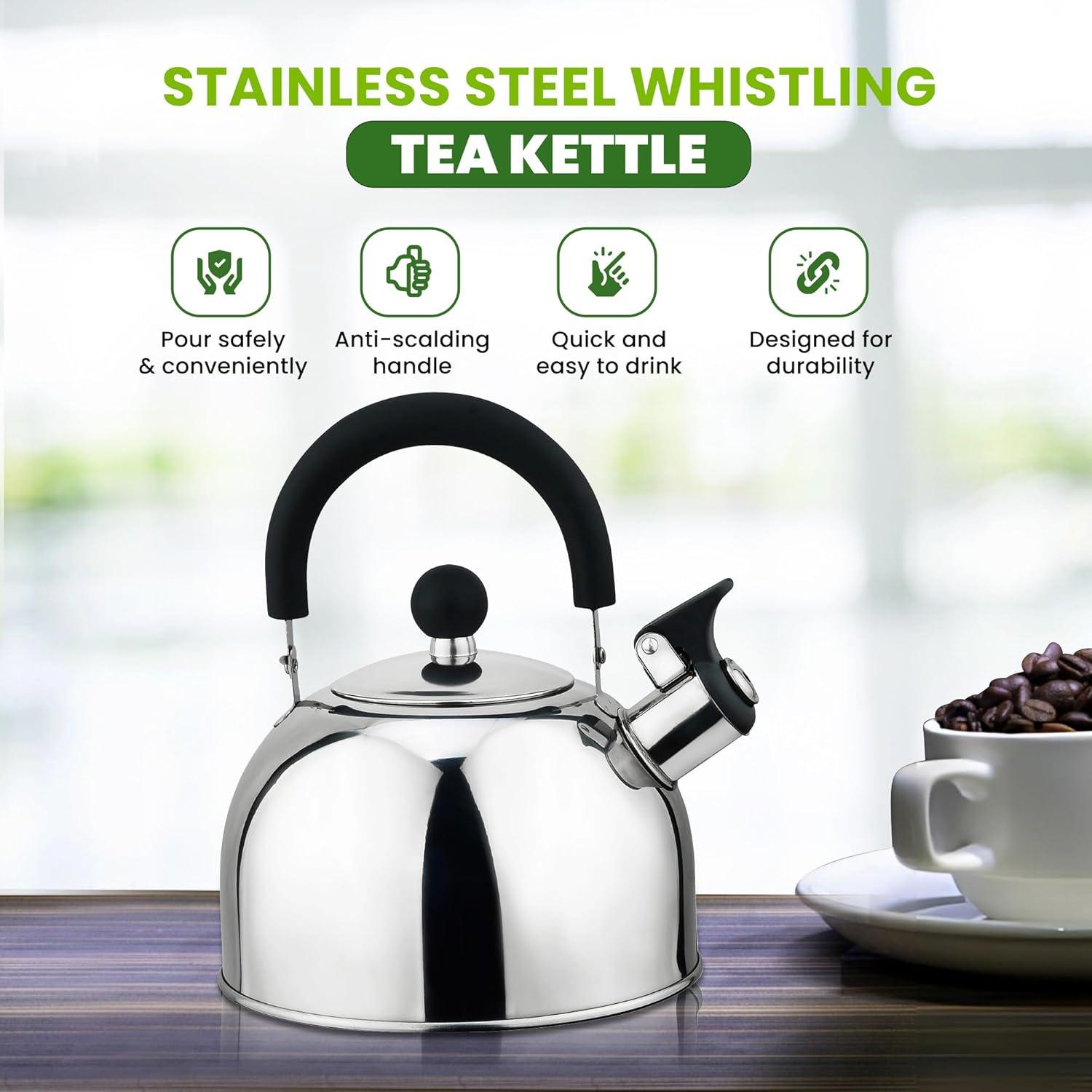J&V TEXTILES Stainless Steel Whistling Tea Kettle, 2.5-Quart