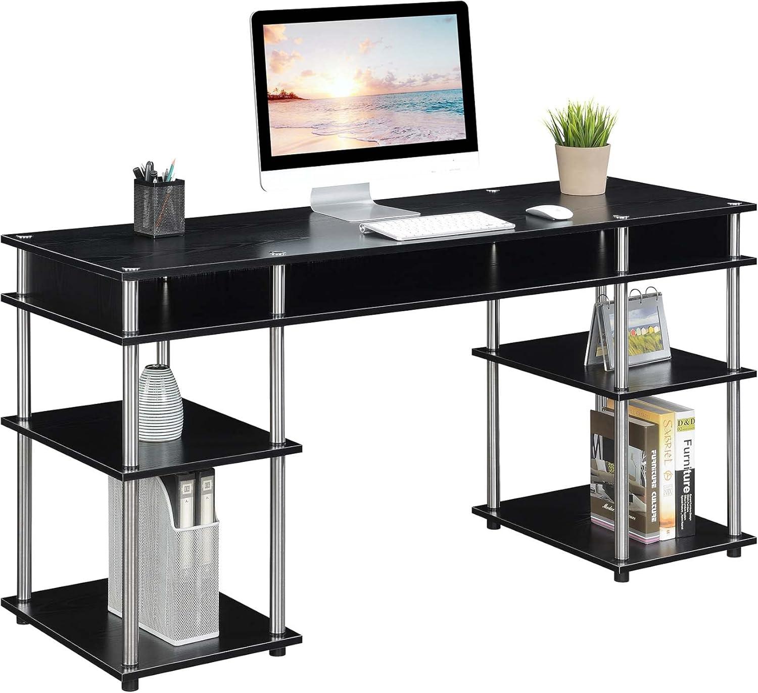 Convenience Concepts Designs2Go No Tools 60-inch Deluxe Student Desk with Shelves, Black, All Ages