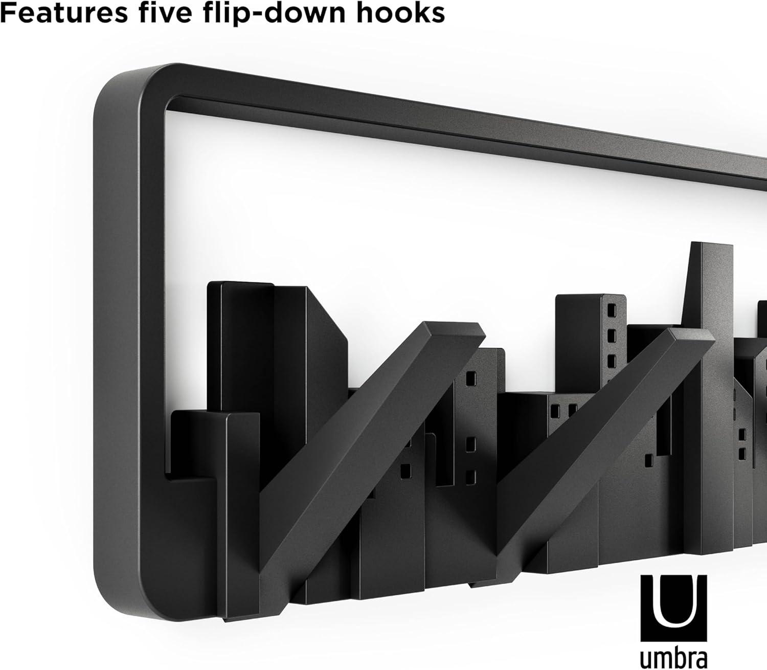 Umbra Skyline 5 Hook Modern Wall Mounted Coat Rack Black