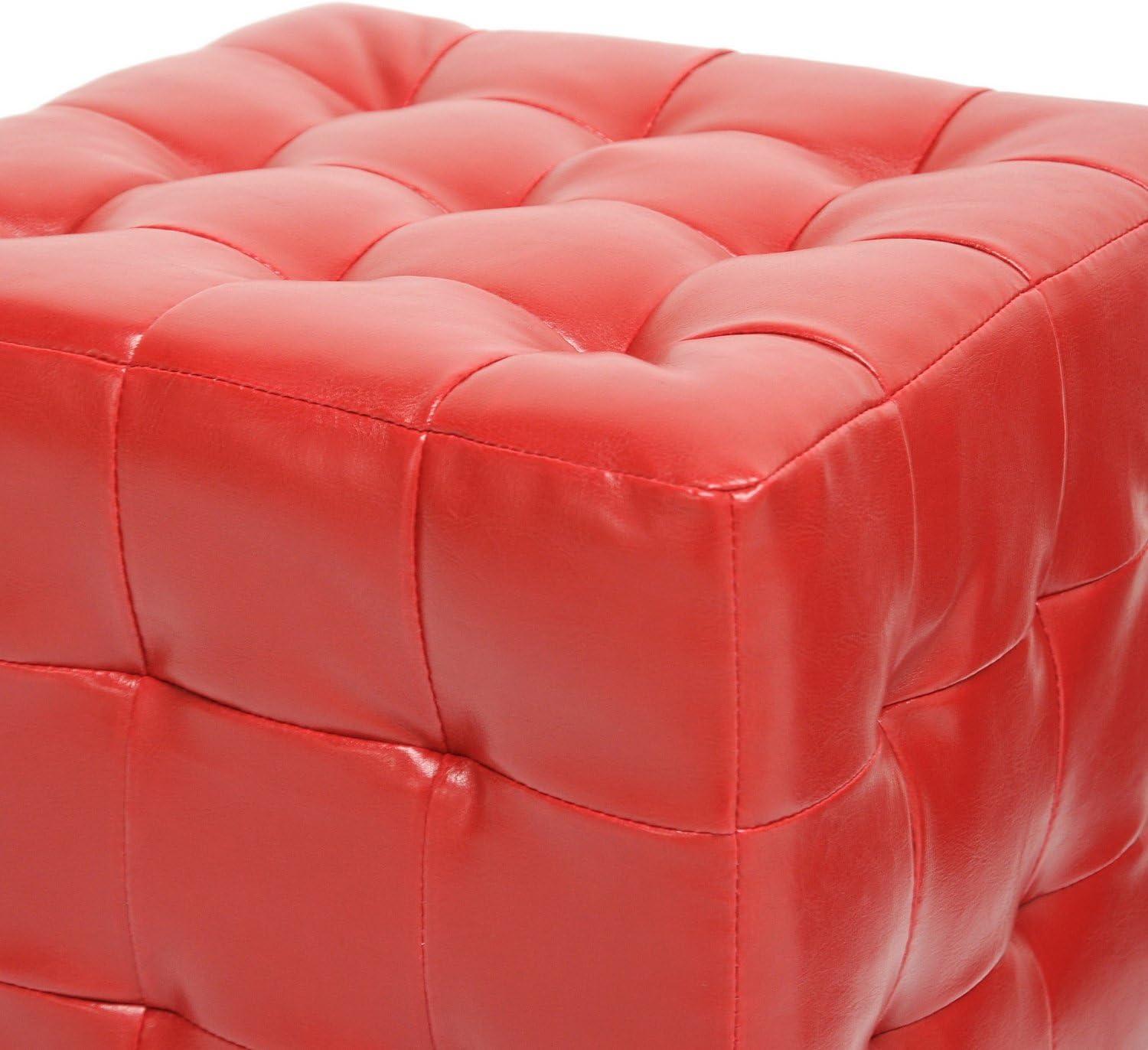 Set of 2 Siskal Modern Cube Ottoman Red - Baxton Studio: Faux Leather, No Assembly, Wood Frame