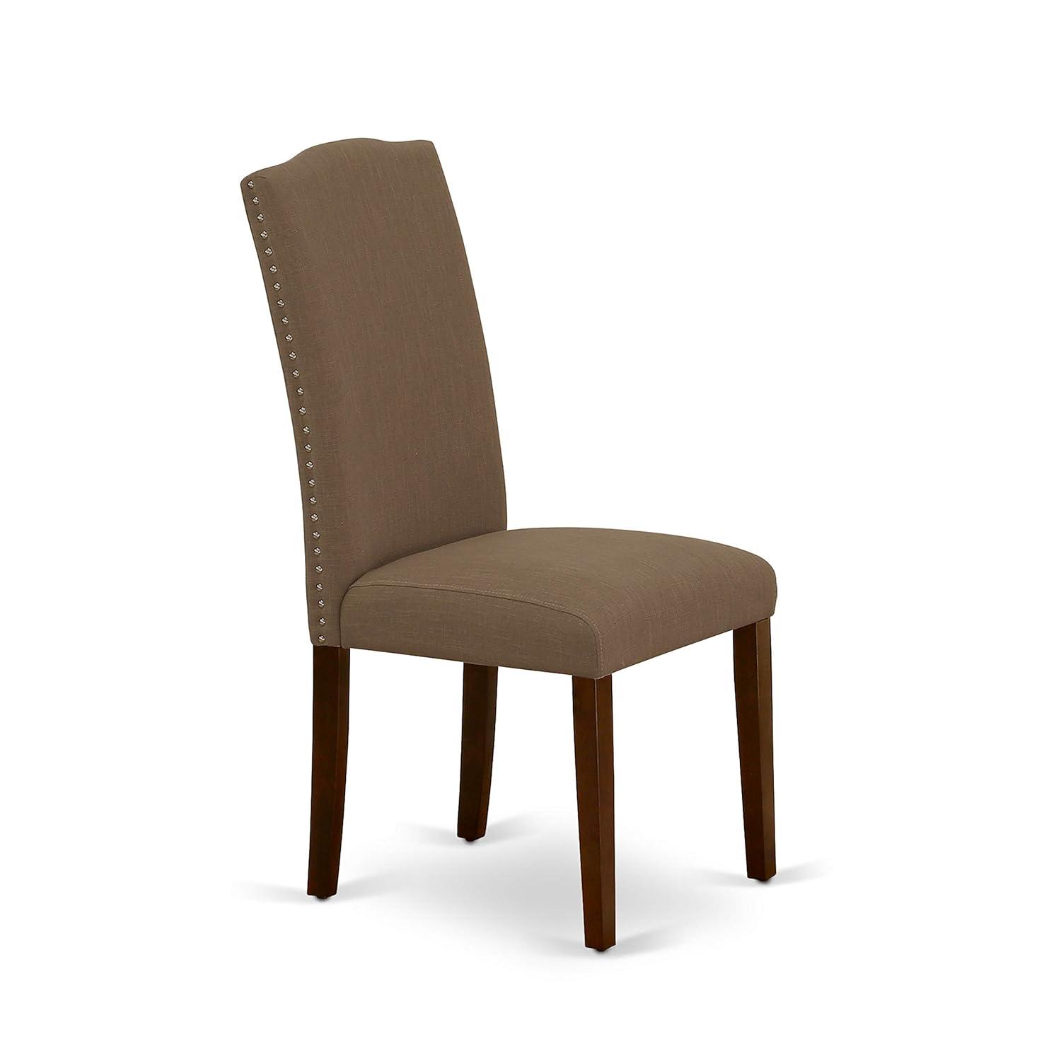 Encinal Parson Chair with Mahogany Leg & Linen Fabric - Dark Coffee - Set of 2