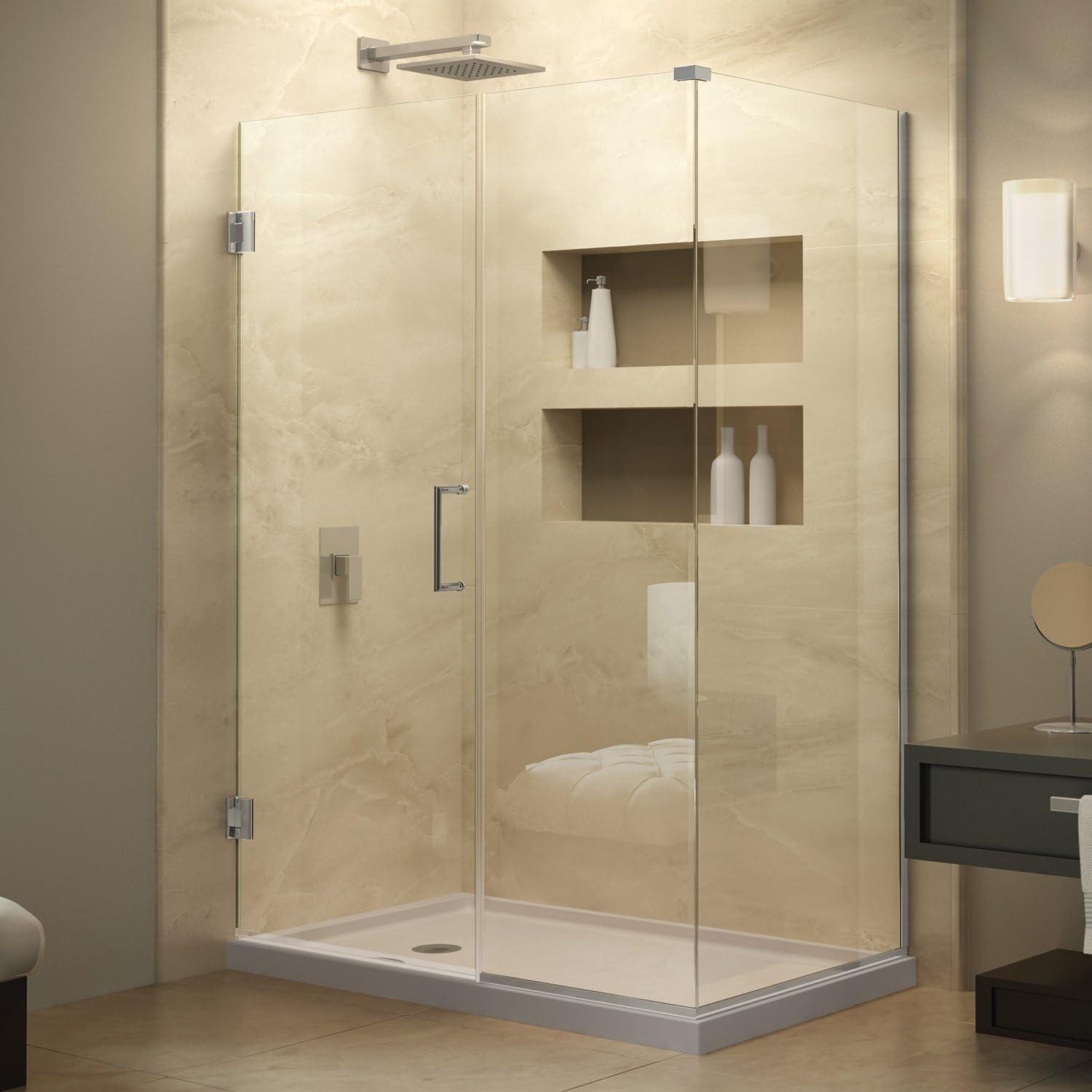 Unidoor Plus Frameless Clear Glass Hinged Shower Enclosure with Distressed Bronze Finish