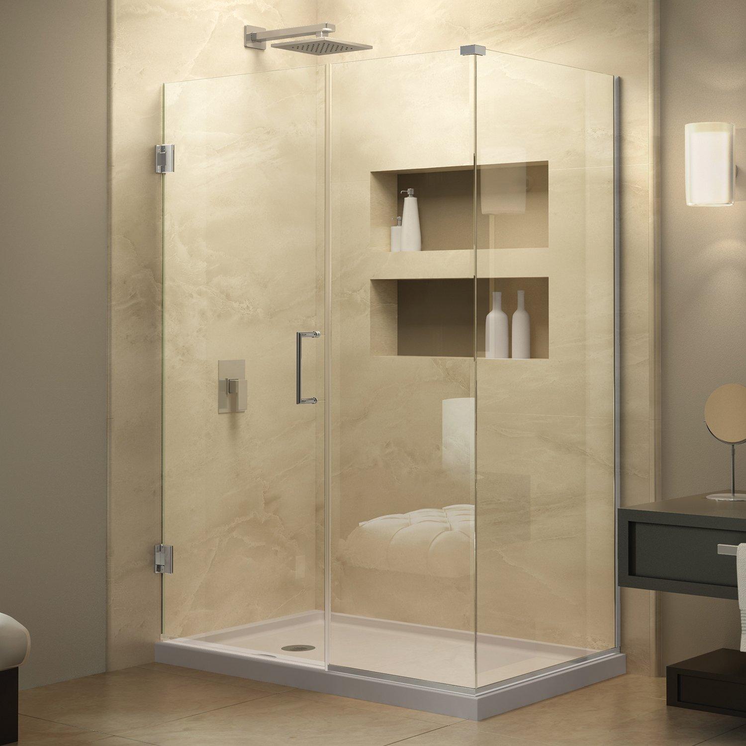 Unidoor Plus Frameless Clear Glass Hinged Shower Enclosure with Distressed Bronze Finish