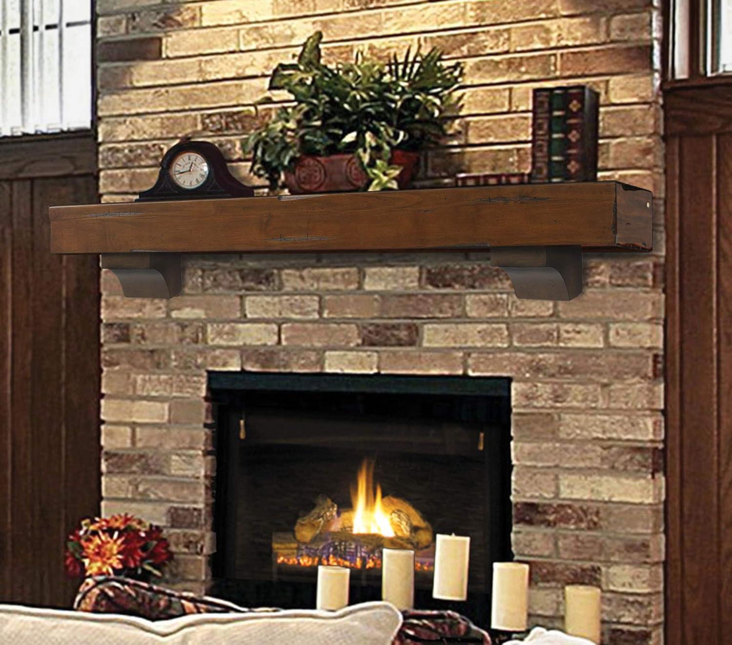 Rustic Distressed Cherry 60-Inch Wooden Fireplace Mantel Shelf