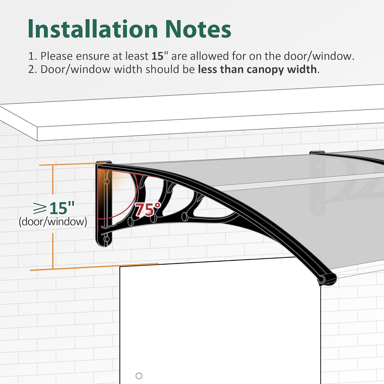 40"x40" Window Awning Outdoor Polycarbonate Front Door Patio Cover Garden Canopy, 6055-4040