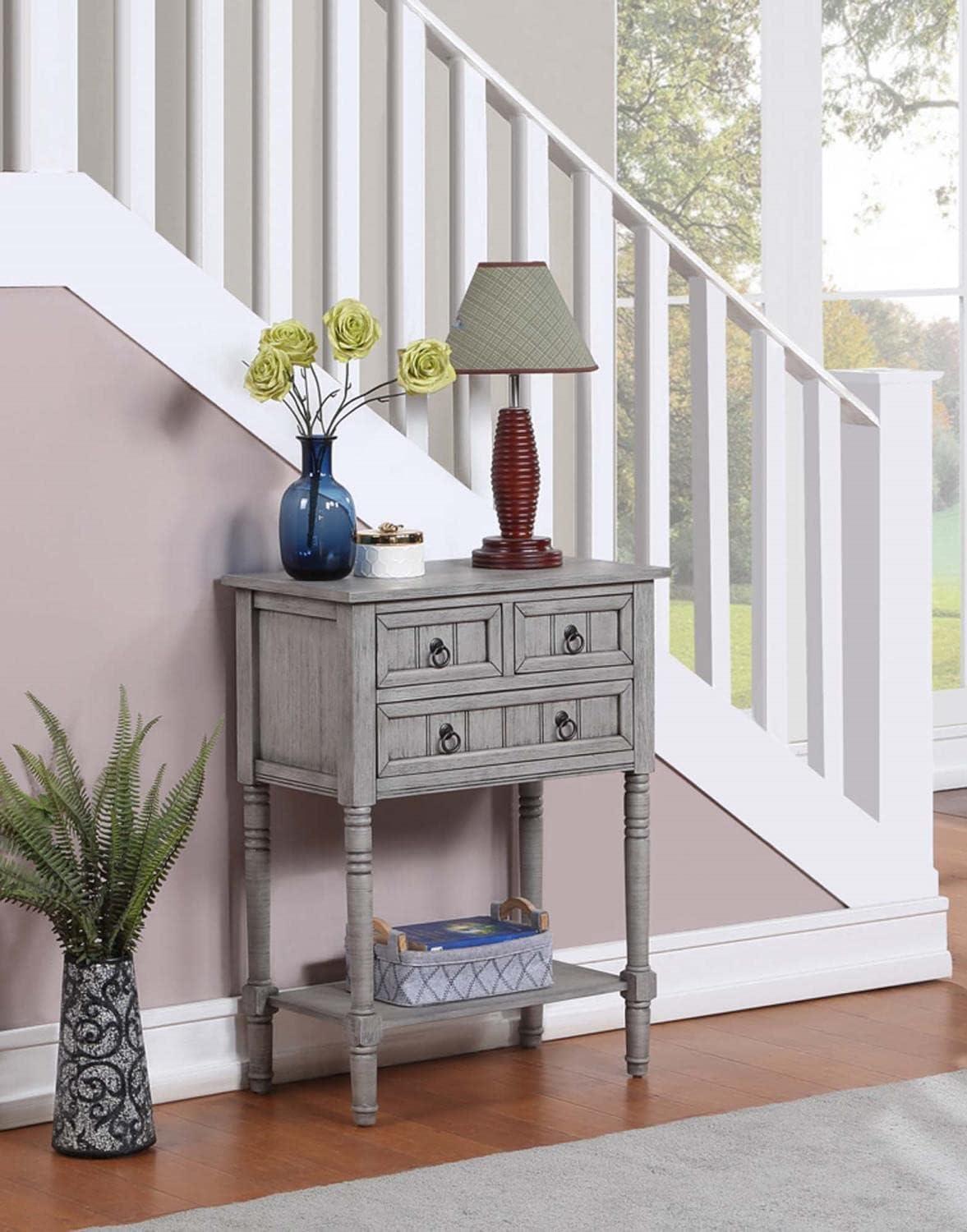 Covenience Concepts Kendra 3 Drawer Hall Table with Shelf, Wirebrush Light Gray