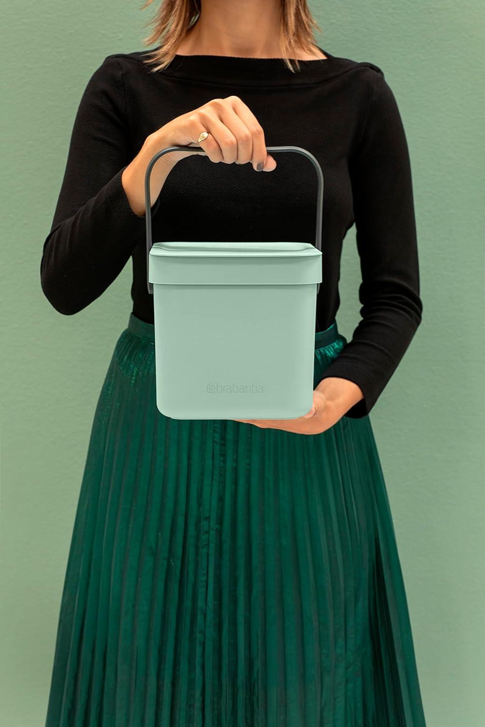 Jade Green Plastic Kitchen Compost Bin with Handle