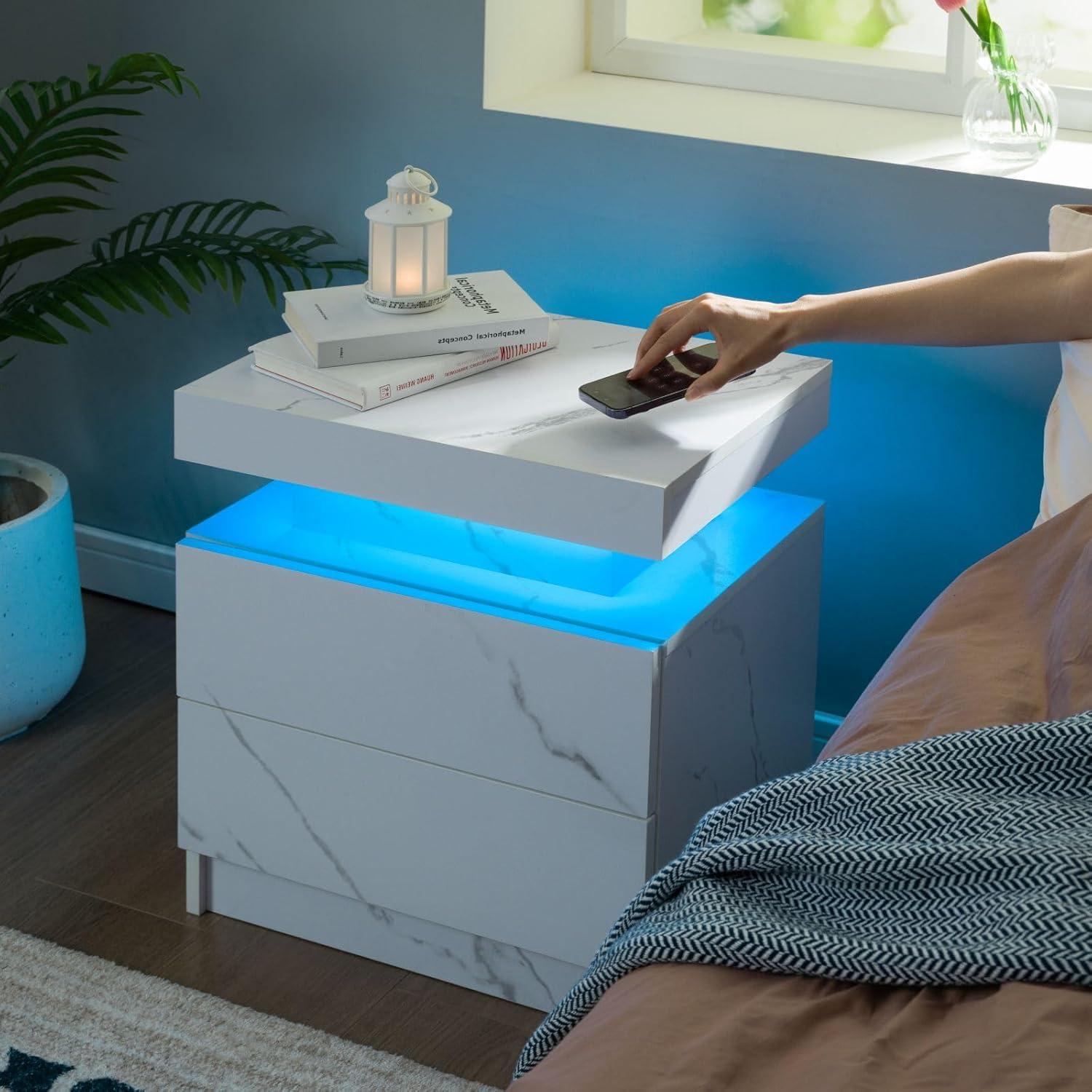 LED Nightstand with Drawers