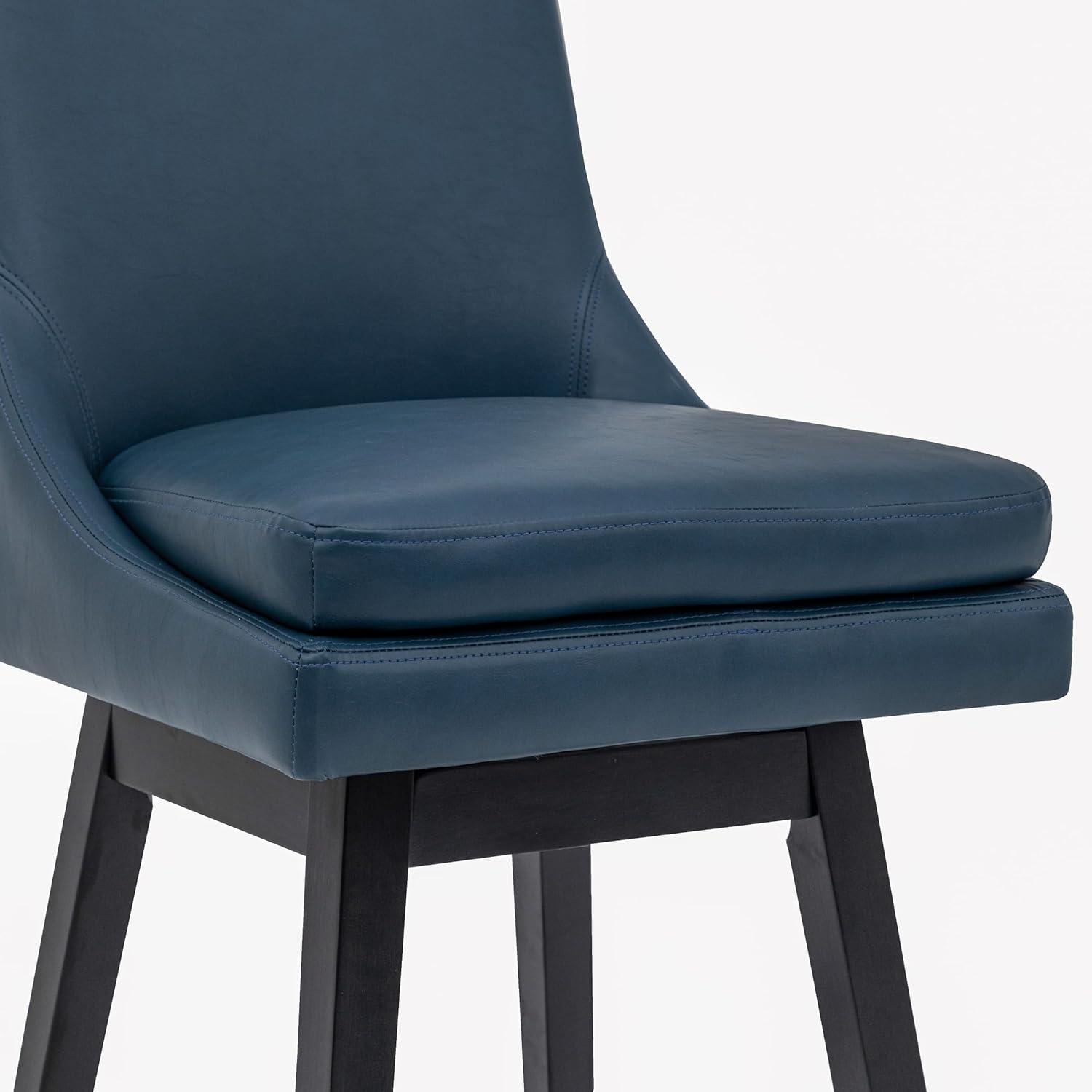 CHITA 26 inch Upholstered Swivel Fabric Counter Bar Stools with Back & Wood Legs Set of 2,Faux Leather in Navy Blue