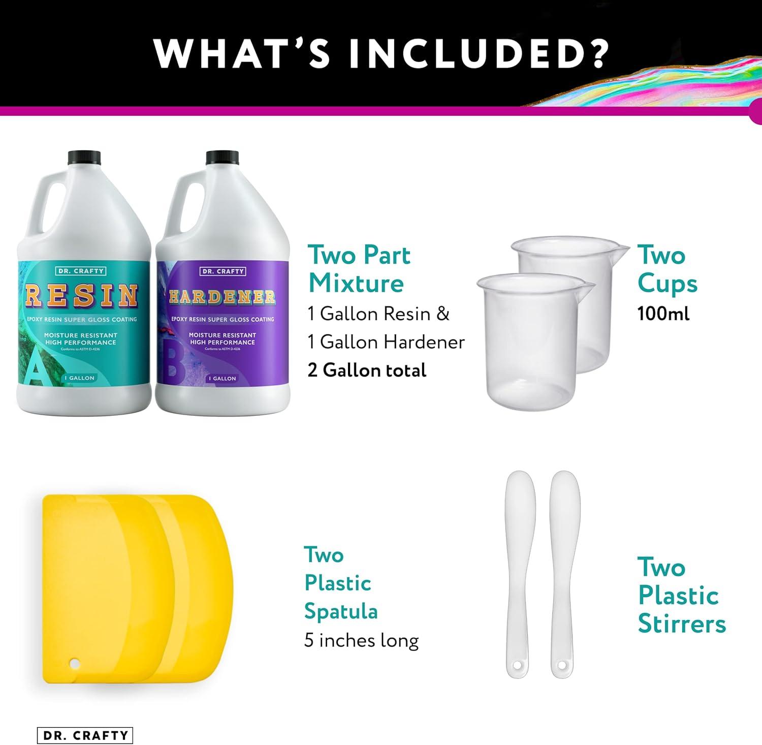 Dr Crafty - Resina Epoxi - Kit de Resina Epoxi - Resina Epoxi de Arte Transparente - Kit de Resina de Fundición para Encimera de Madera Epoxi - 2 Galones