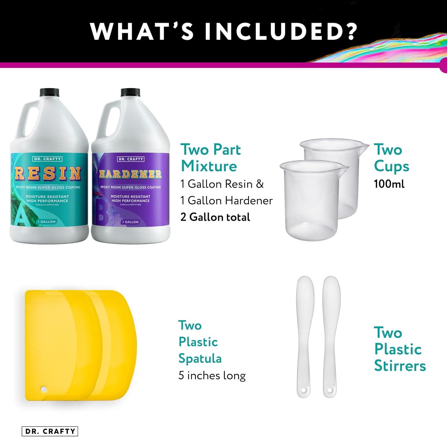 Dr Crafty - Resina Epoxi - Kit de Resina Epoxi - Resina Epoxi de Arte Transparente - Kit de Resina de Fundición para Encimera de Madera Epoxi - 2 Galones