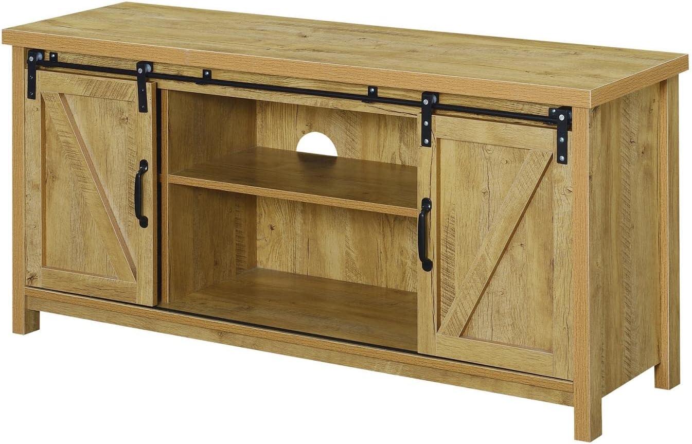 Convenience Concepts Blake Barn Door TV Stand with Shelves and Sliding Cabinets for TVs up to 60 Inches, English Oak