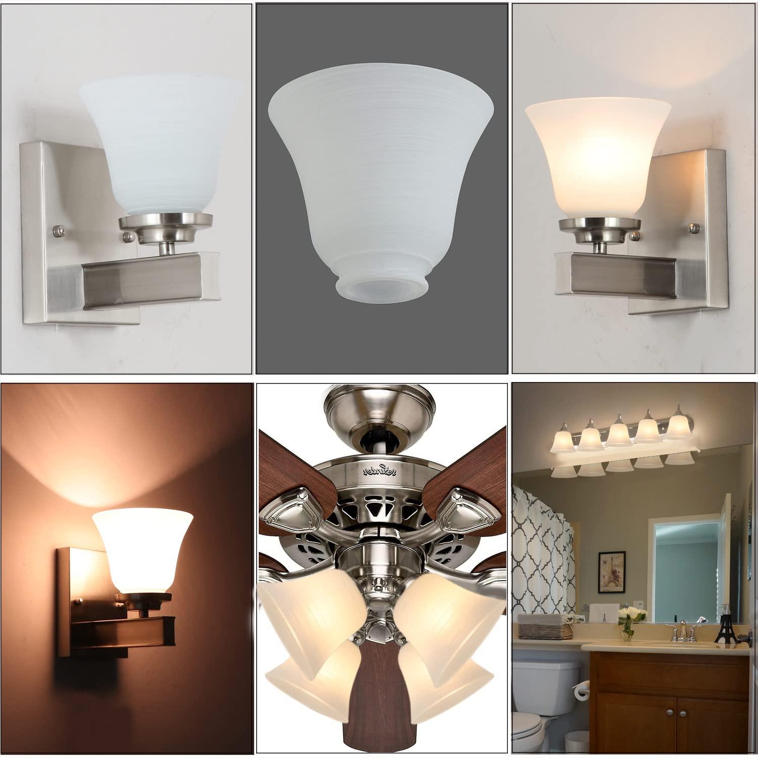 2 Pack White Frosted Spiral Textured Glass Lamp Shades, Bell Shaped Light Fixture Replacement Globe or Cover with 2-1/8-Inch Fitter for Ceiling Fan Light Chandelier Wall Sconce G0075