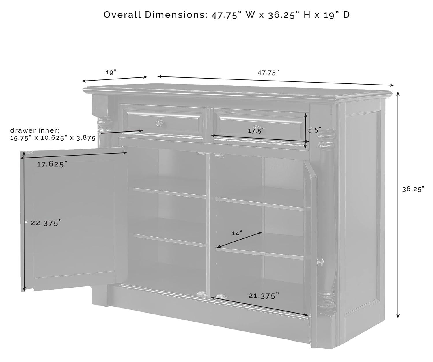 Crosley Shelby Buffet White: Traditional Style Sideboard, Wood Veneer, Adjustable Shelves, Anti-Tip Hardware