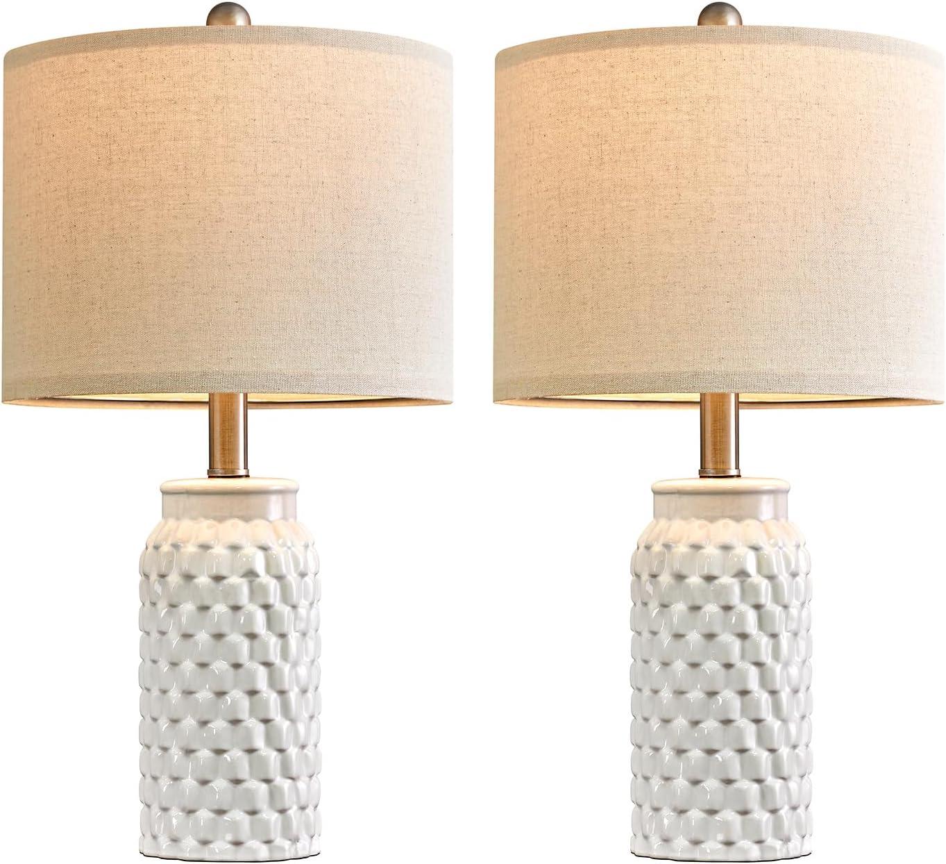 20.5" White Modern Ceramic Bedside Lamp Set of 2 for Bedroom Decor Farmhouse Table Lamp for Living Room Office Dorm