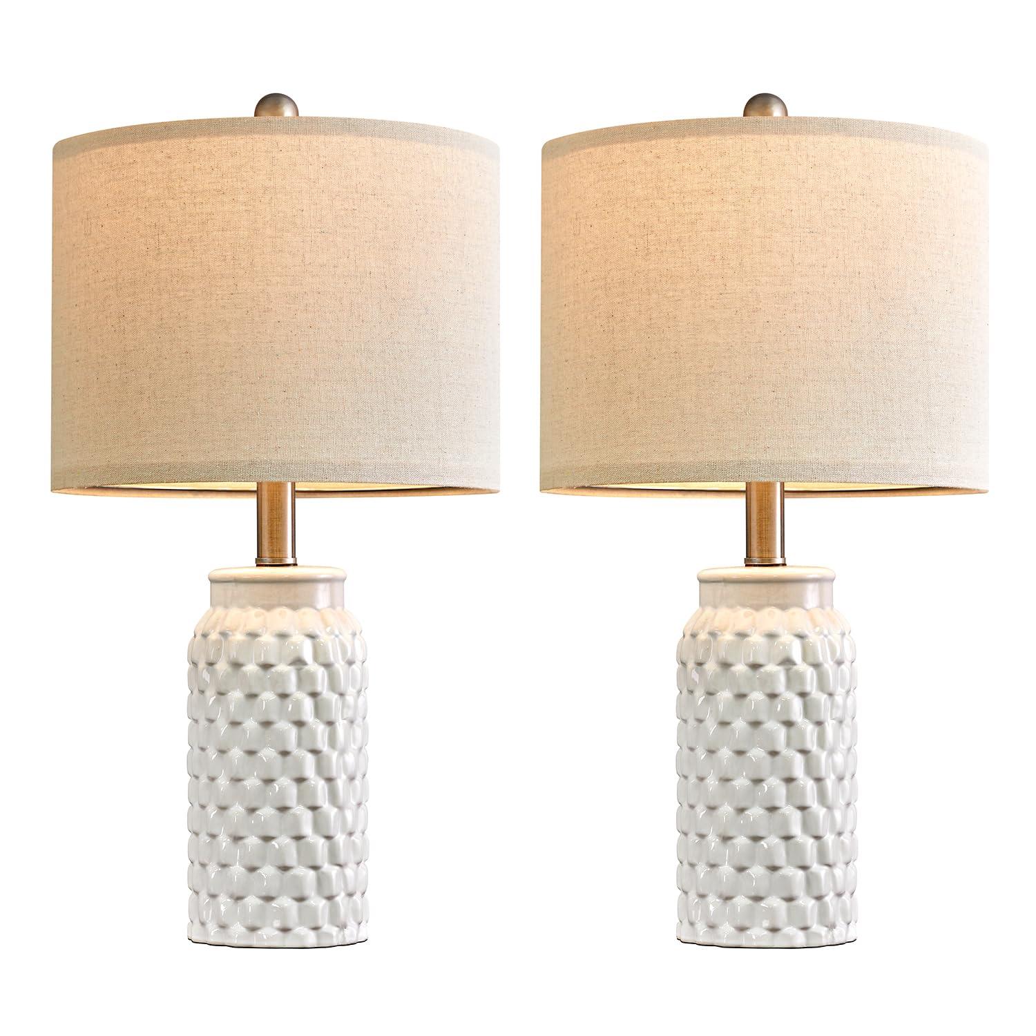 20.5" White Modern Ceramic Bedside Lamp Set of 2 for Bedroom Decor Farmhouse Table Lamp for Living Room Office Dorm