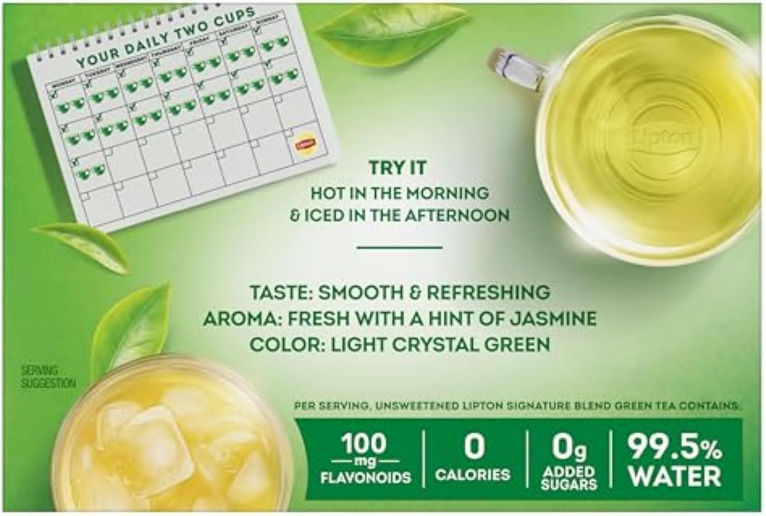 Lipton Signature Blend Green Tea Bags, Unsweetened Teabags for Hot Tea or Iced Tea with Caffeine and Flavonoids, 40 Count Box