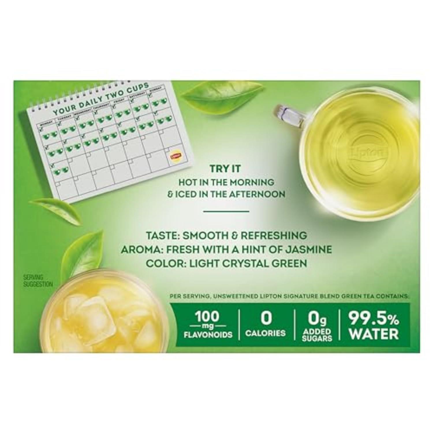 Lipton Signature Blend Green Tea Bags, Unsweetened Teabags for Hot Tea or Iced Tea with Caffeine and Flavonoids, 40 Count Box