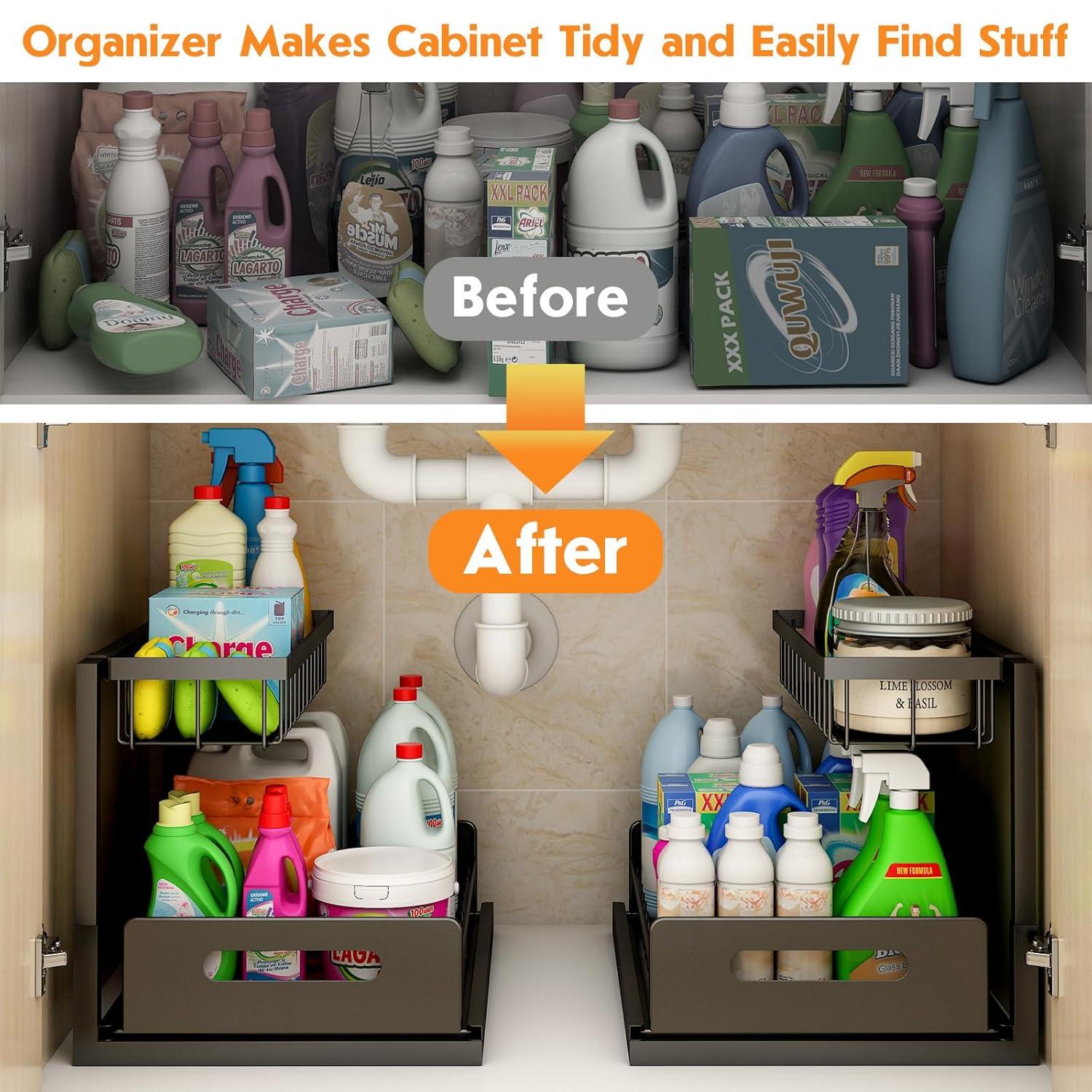Webetop Under Kitchen Sink Organizers and Storage, 2 Tier Pull Out Cabinet Organizer, Multi-Purpose Sliding Shelf Under Bathroom Drawer- 14.2L x 10.6W x 11H