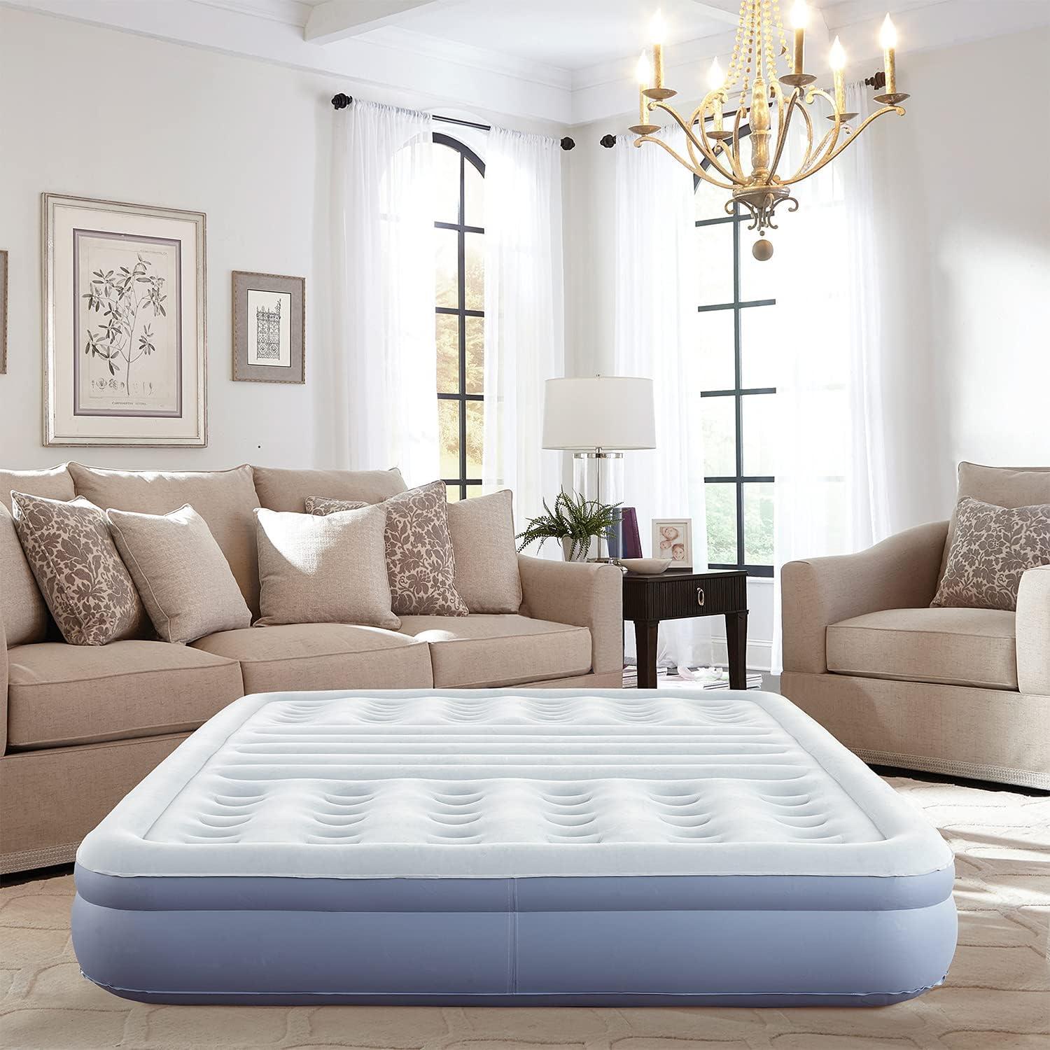 Thomasville Lumbar Lift 12" Queen Tri-Zone Support Raised Air Bed Mattress, Powerful Express Pump