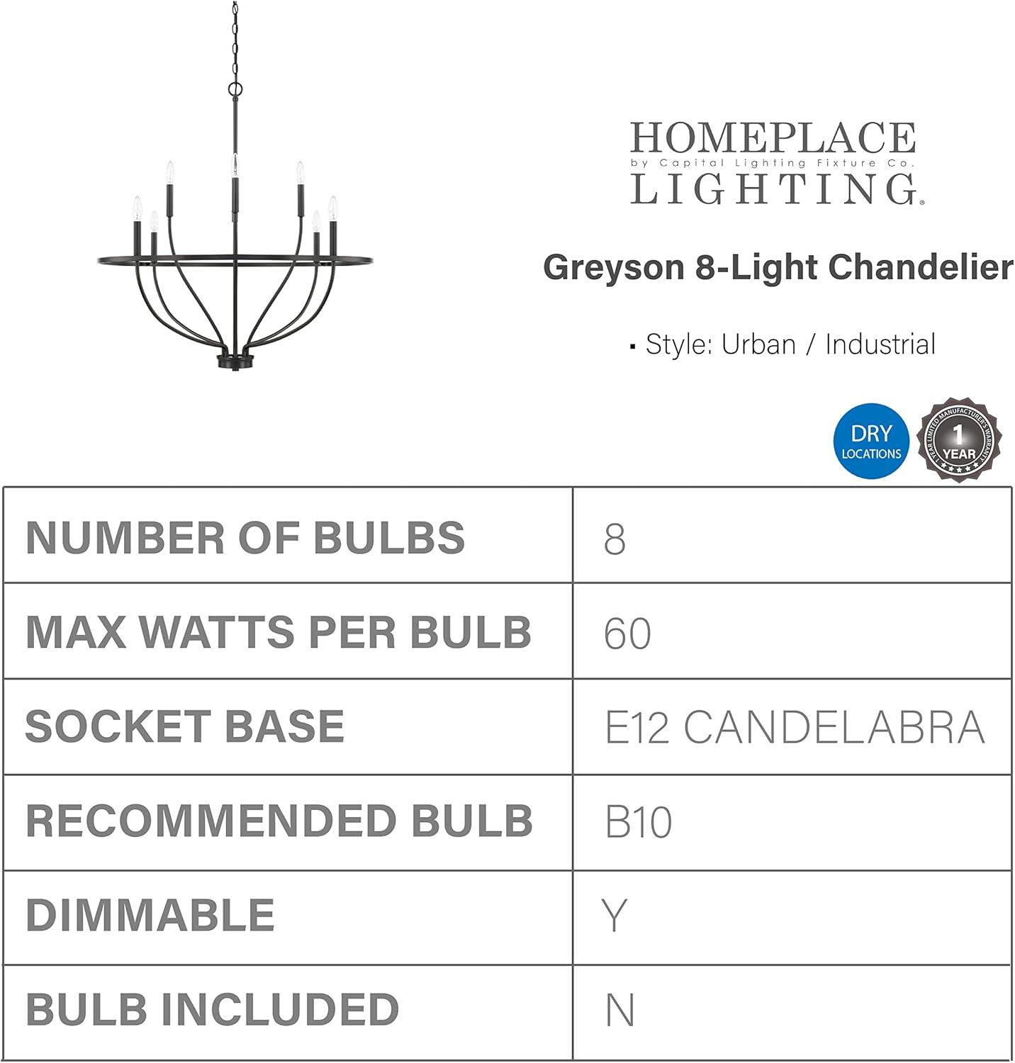 Capital Lighting 428581 Greyson 8 Light 34" Wide Taper Candle Chandelier - Black