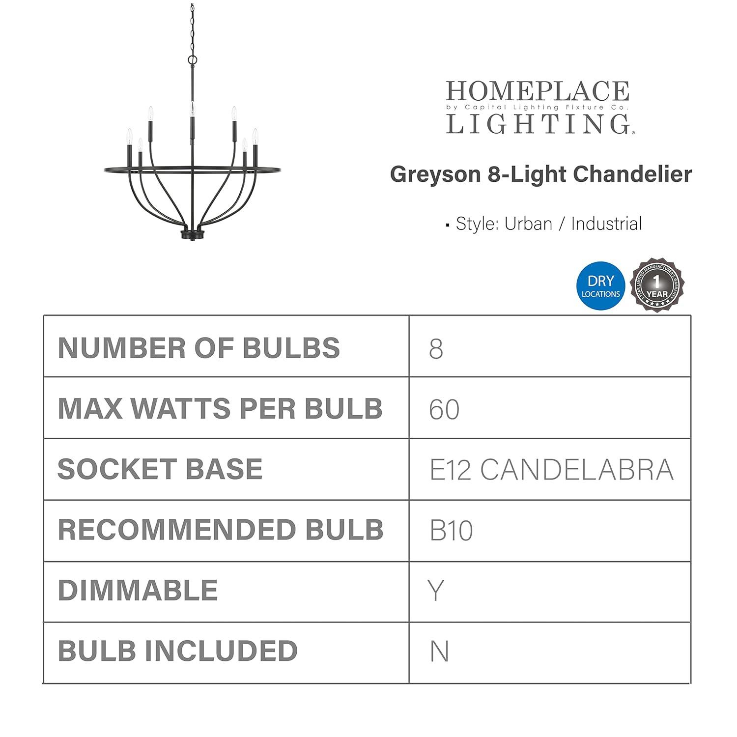 Capital Lighting 428581 Greyson 8 Light 34" Wide Taper Candle Chandelier - Black