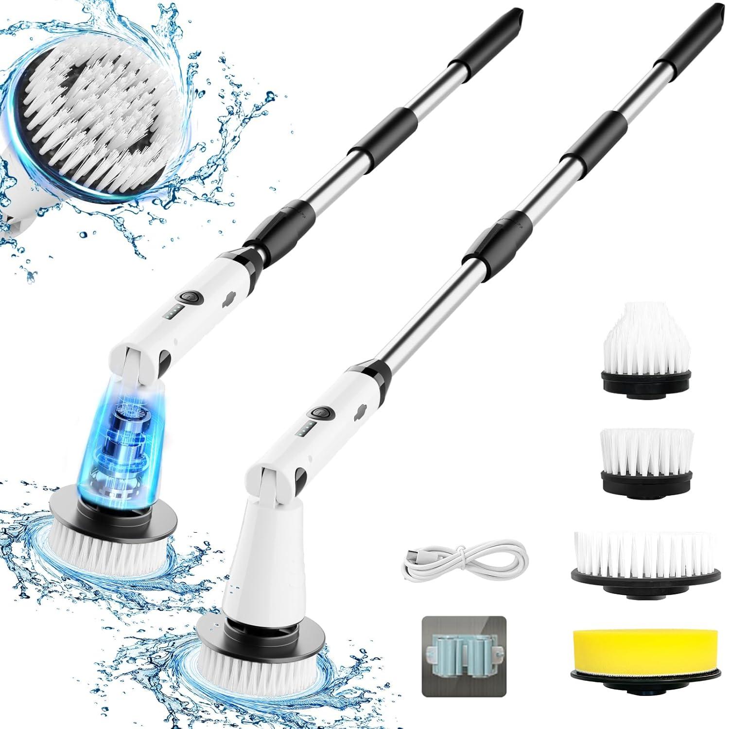 Kibhous Electric Spin Scrubber with 3 Replaceable Brush Heads Adjustable Extension Arm