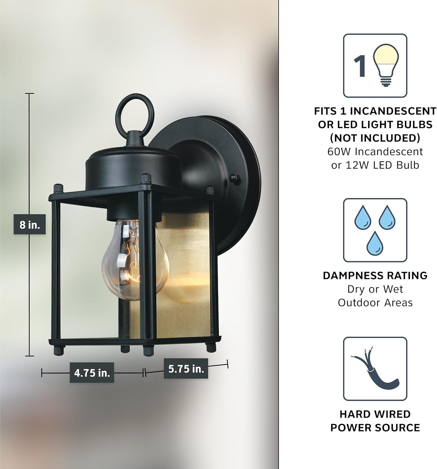 Preston Black 1-Light Outdoor Line Voltage Hardwired Porch Light Wall Sconce with No Bulb Included