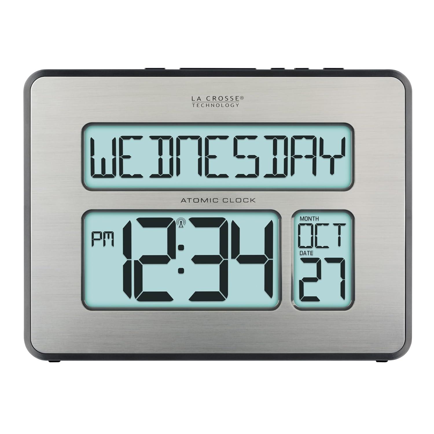 La Crosse Technology Backlight Atomic Full Calendar Clock with Extra-Large Digits, 513-1419BL-INT