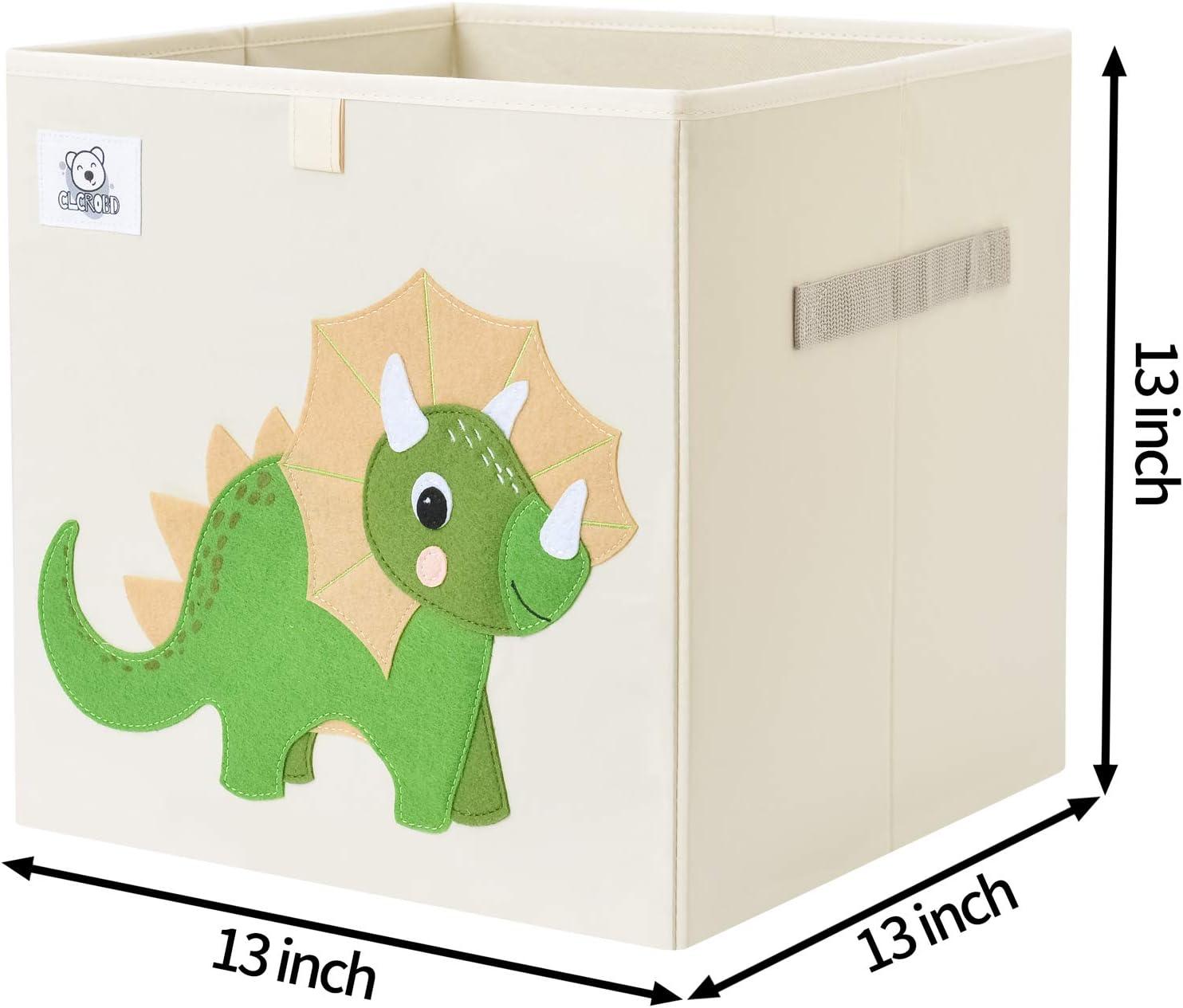 Beige and Green Triceratops Fabric Foldable Storage Bin