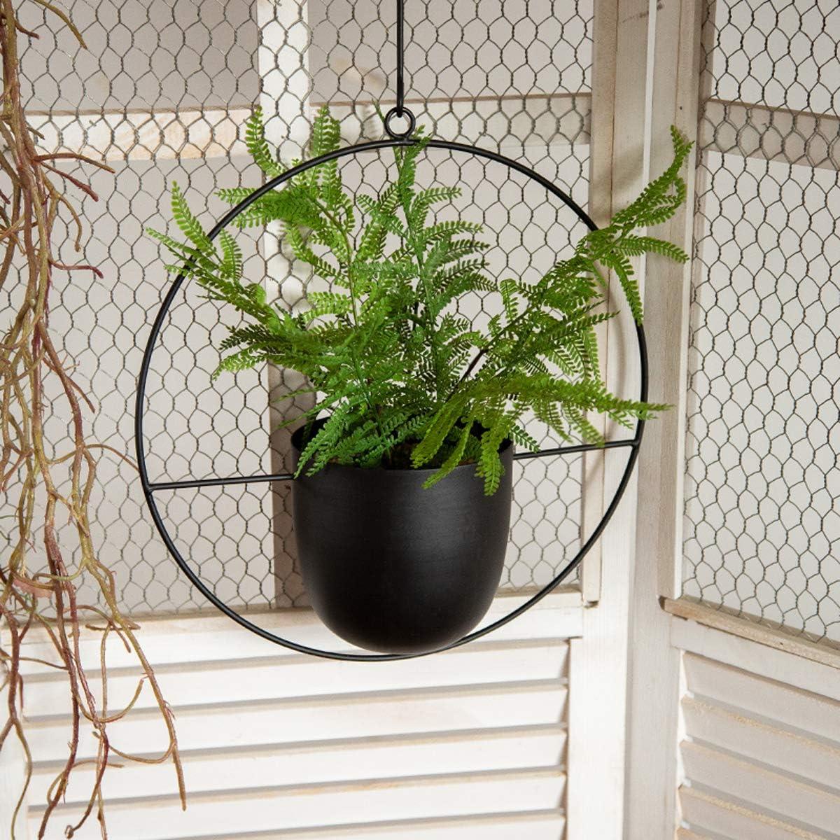 Black Metal Round Hanging Planter with Vertical Design