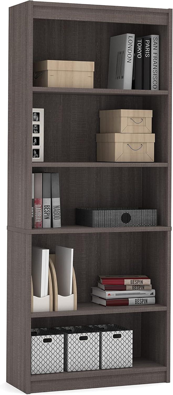 Modern Gray Adjustable 5-Shelf Engineered Wood Bookcase