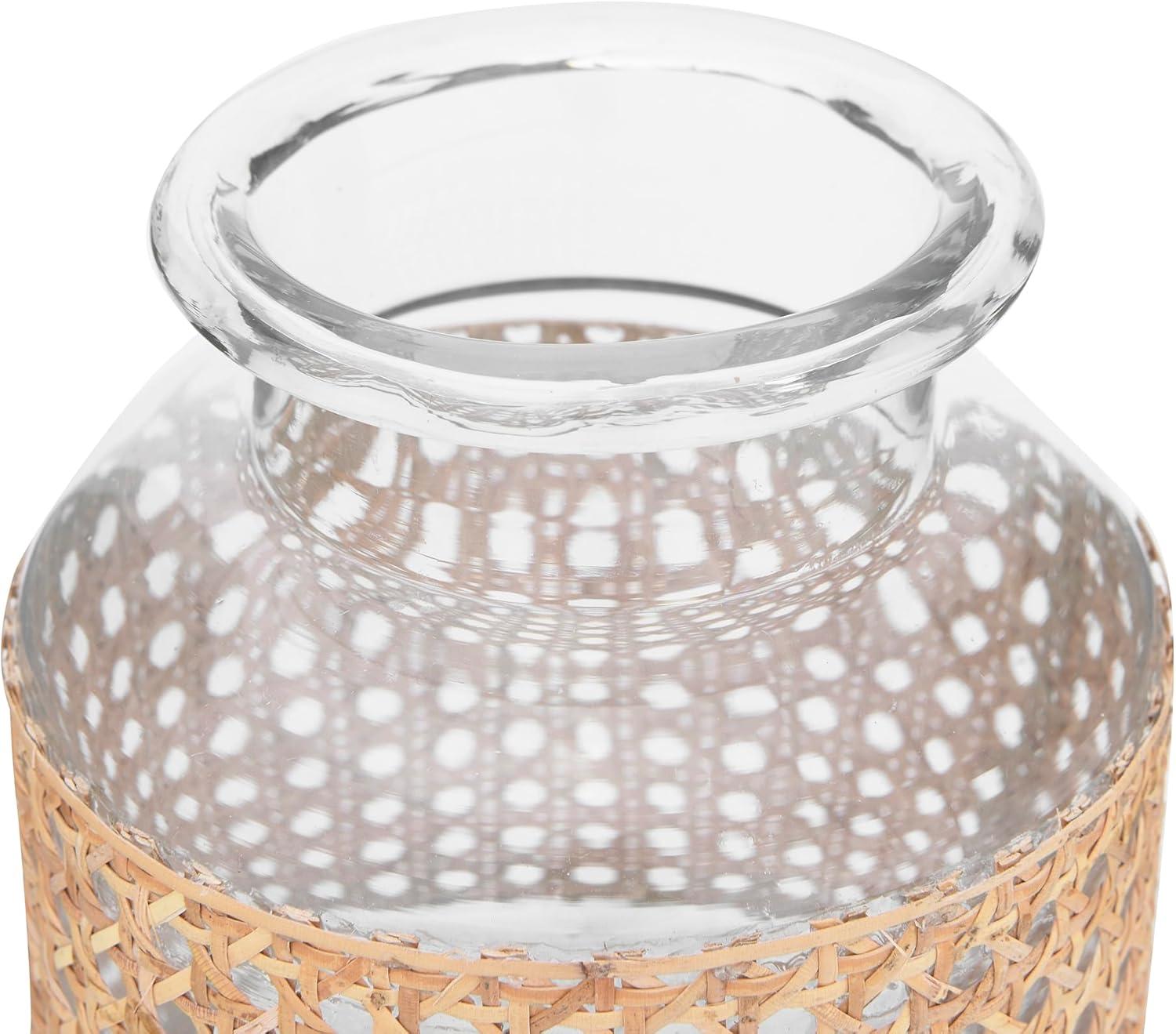 Bloomingville Round Glass Jar Vase with Decorative Cane Sleeve, Clear and Natural