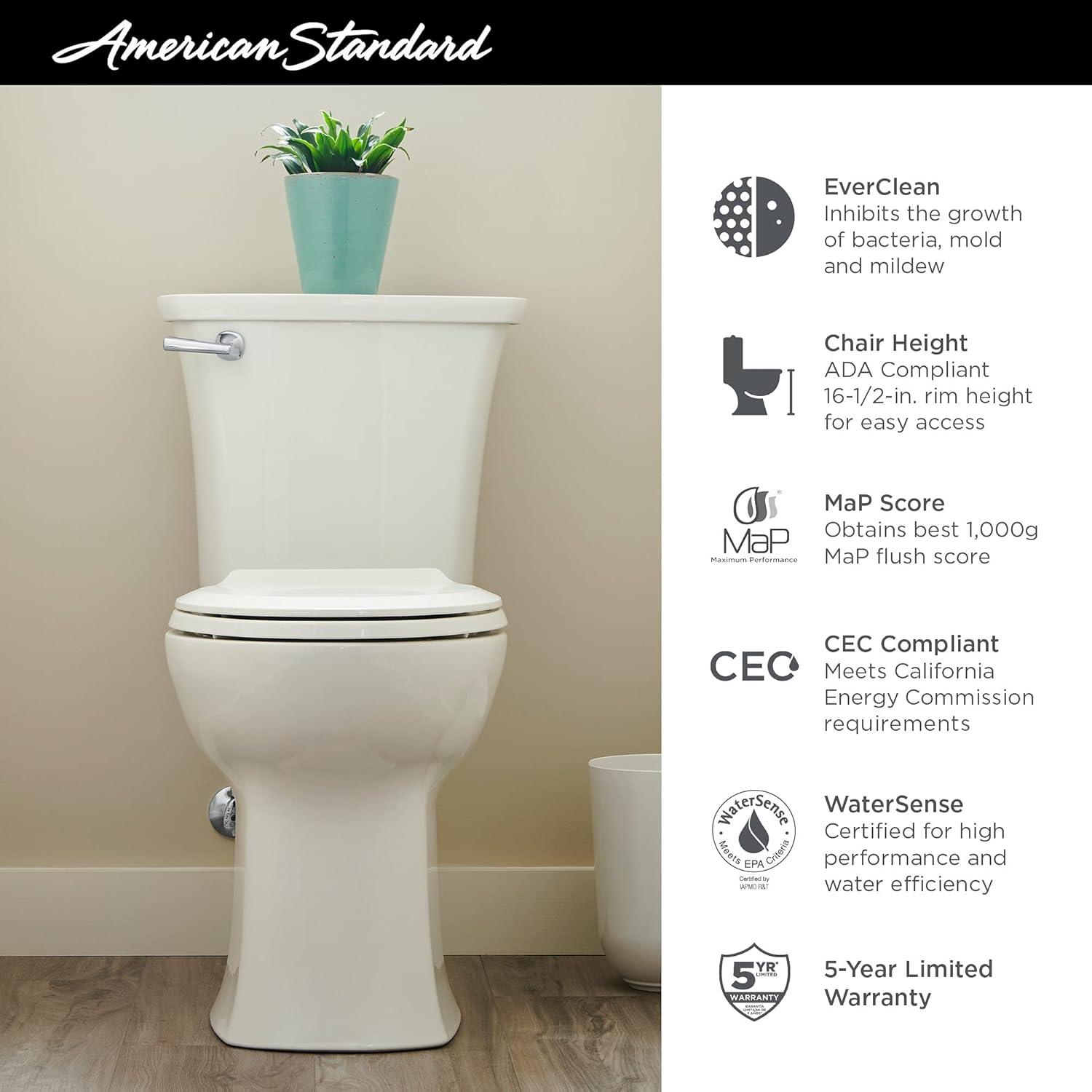 American Standard 204BB104.020 American Standard Edgemere 1.28 Gallons GPF Elongated Comfort Height Floor Mounted Kit (Seat Not Included)