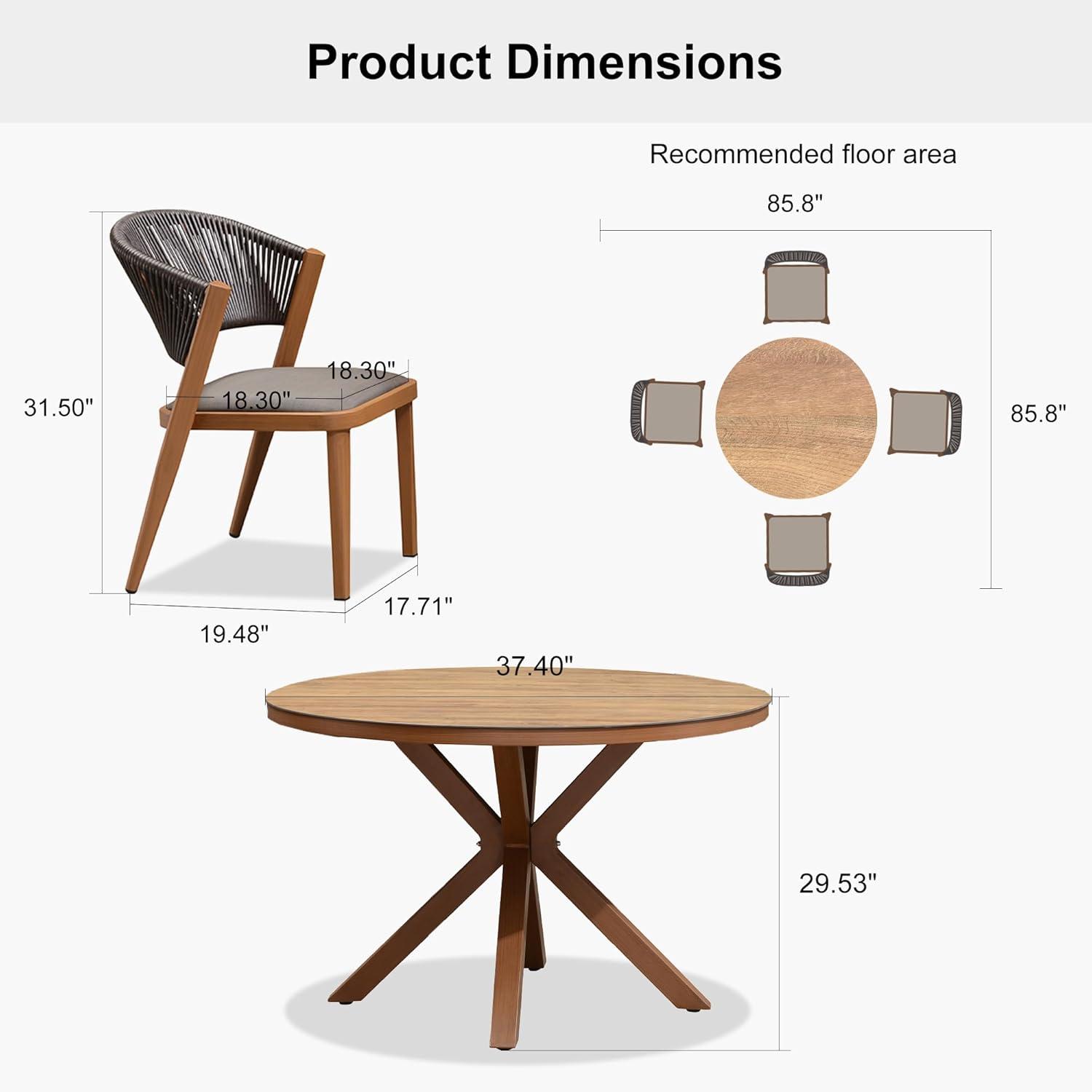 7-Piece Aluminum Wicker Dining Table and Chairs Patio Outdoor Dining Set Teak Patio Furniture Set with Cushions, Brown
