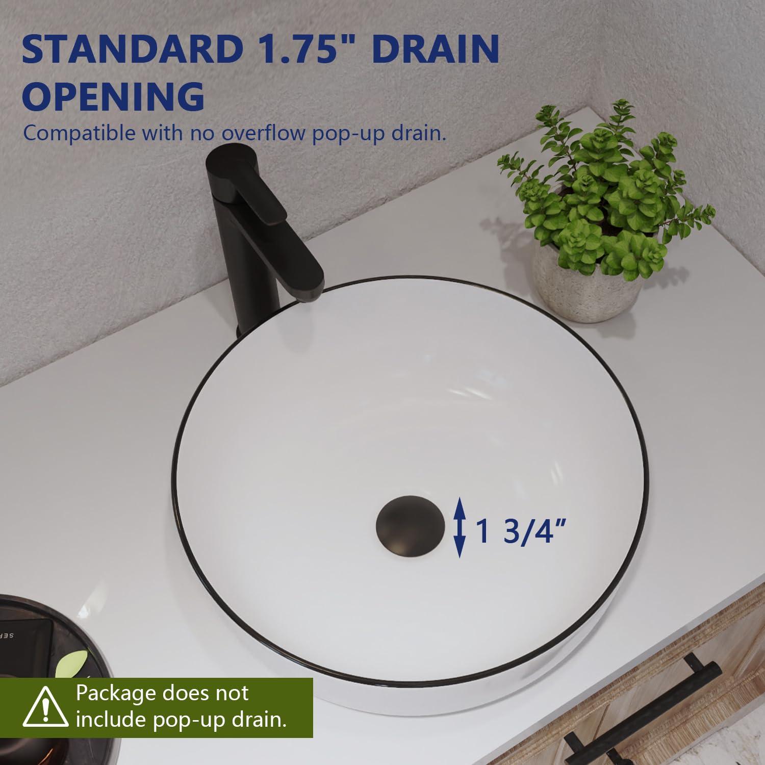 DeerValley Symmetry 16'' Circular White/Black Ceramic Vessel Bathroom Sink