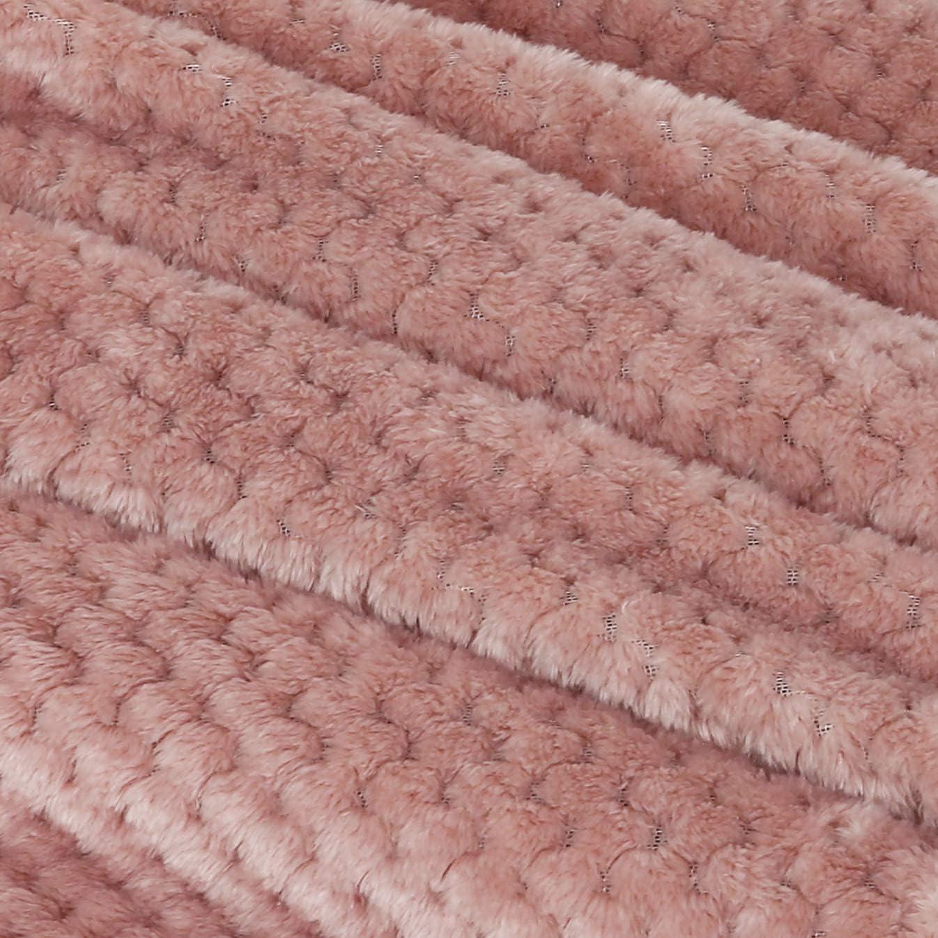 Exclusivo Mezcla Waffle Textured Extra Large Fleece Blanket, Super Soft and Warm Throw Blanket for Couch, Sofa and Bed (Dusty Pink, 50"x70")-Cozy, Fuzzy and Lightweight