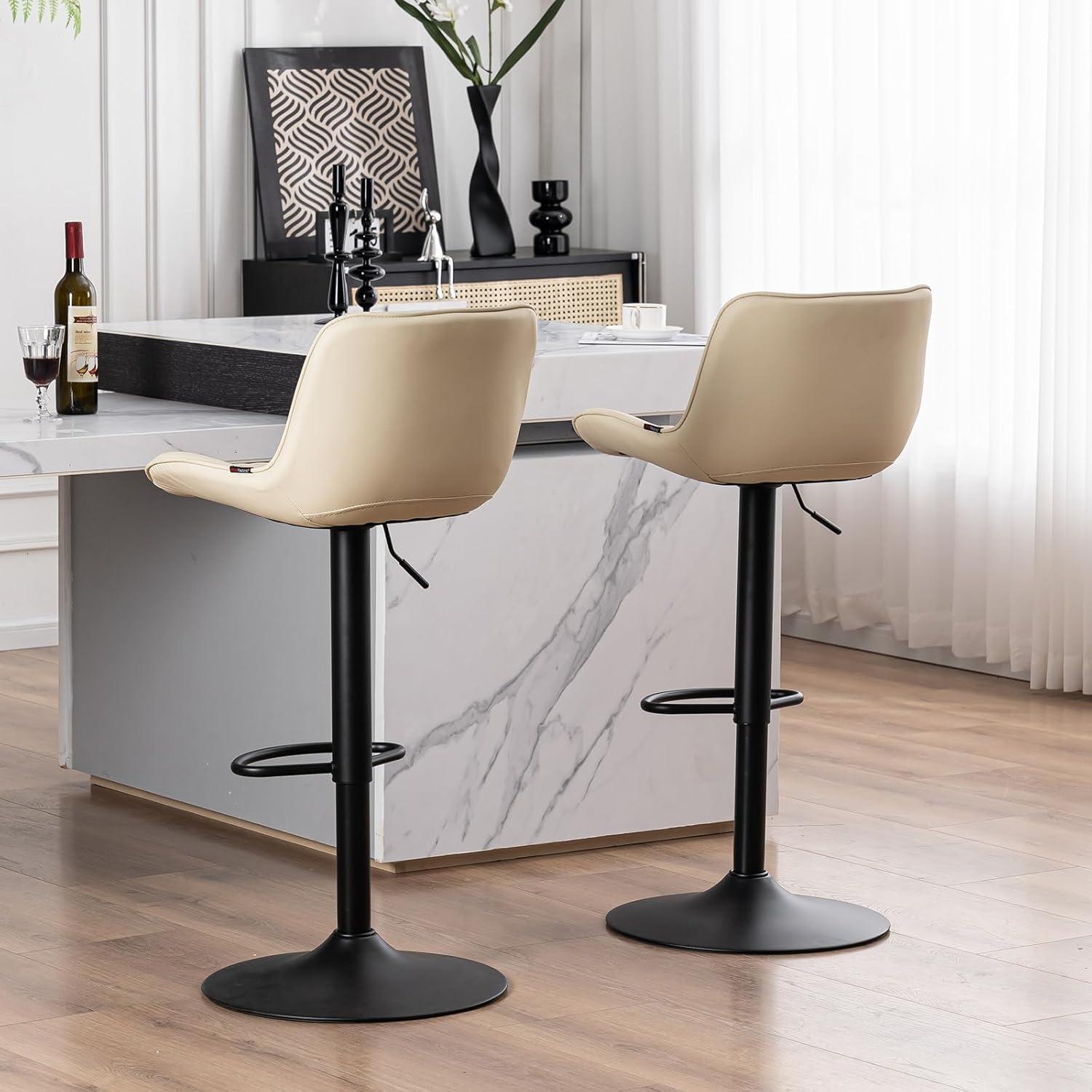 Zager Swivel Adjustable Height Bar Stools, Leather Upholstered Counter Stools, Modern Pub Stool