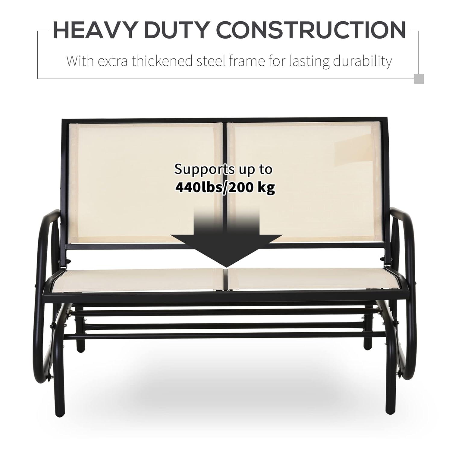 Outsunny 2-Person Outdoor Glider Bench, Patio Double Swing Rocking Chair Loveseat w/Powder Coated Steel Frame for Backyard Garden Porch, Gray