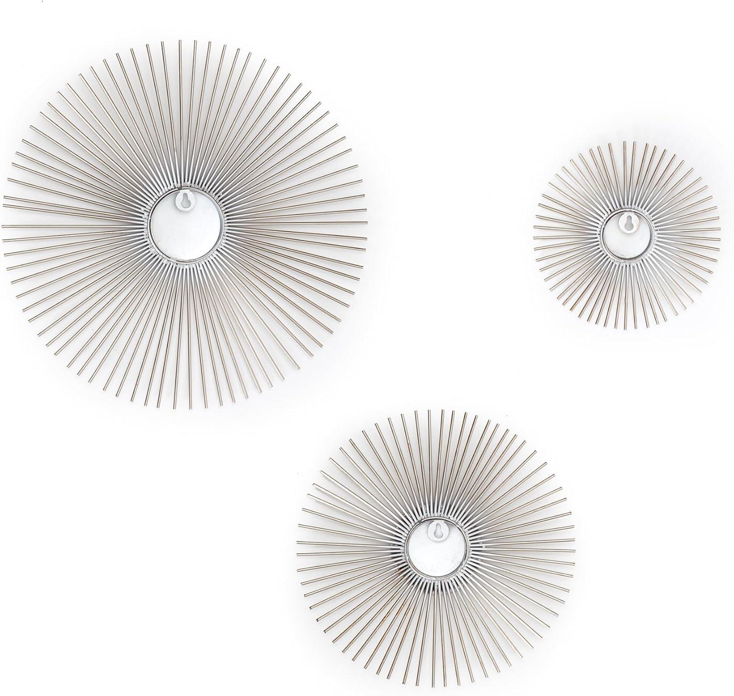 Brewster (Set of 3) Sola Silver Starburst Metal Wall Arts: Iron Sunburst Medallions, Modern Decor