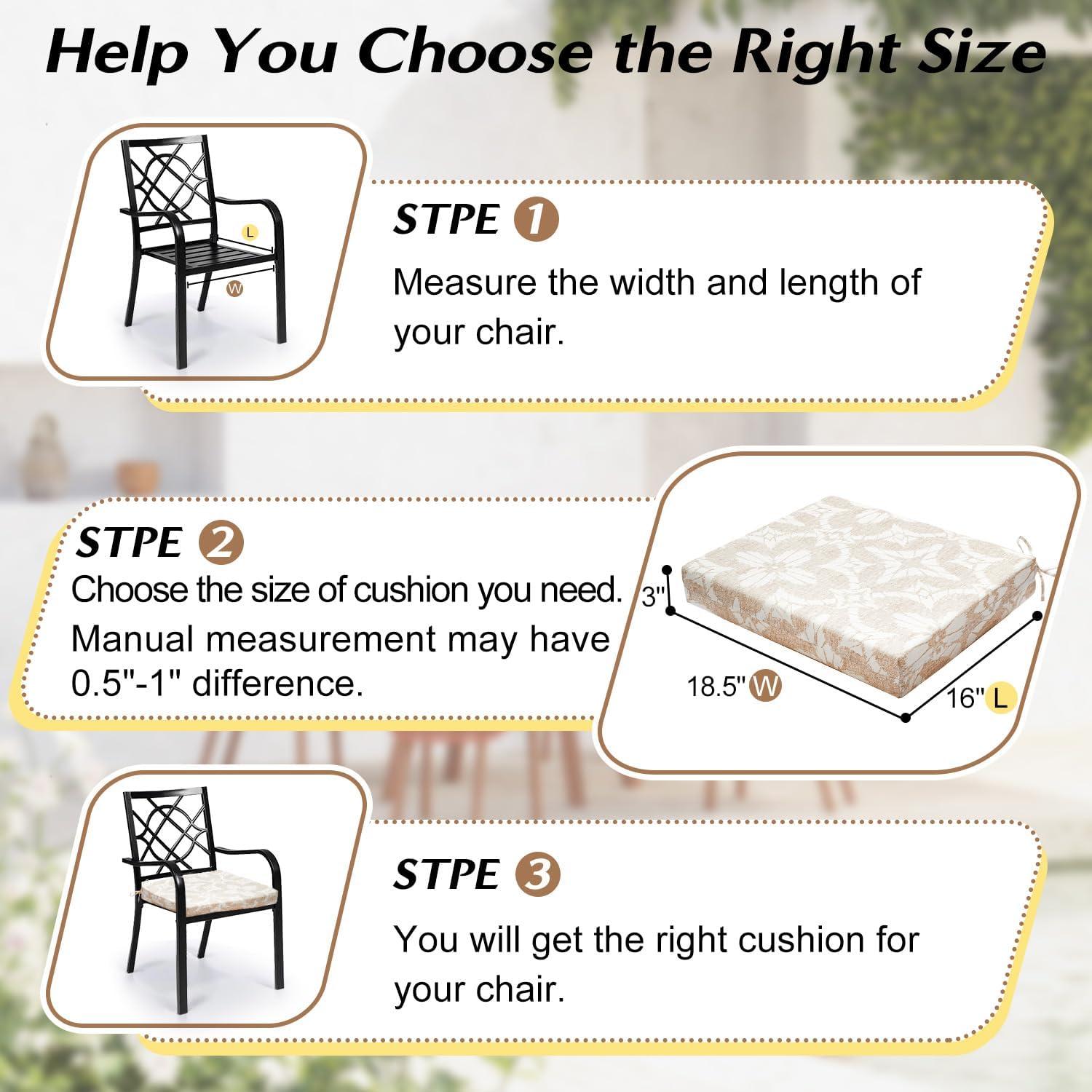 LOVTEX Outdoor Chair Cushions Set of 4, Waterproof Patio Chair Cushions with Ties, 18.5 x 16 x 3 inch, Khaki