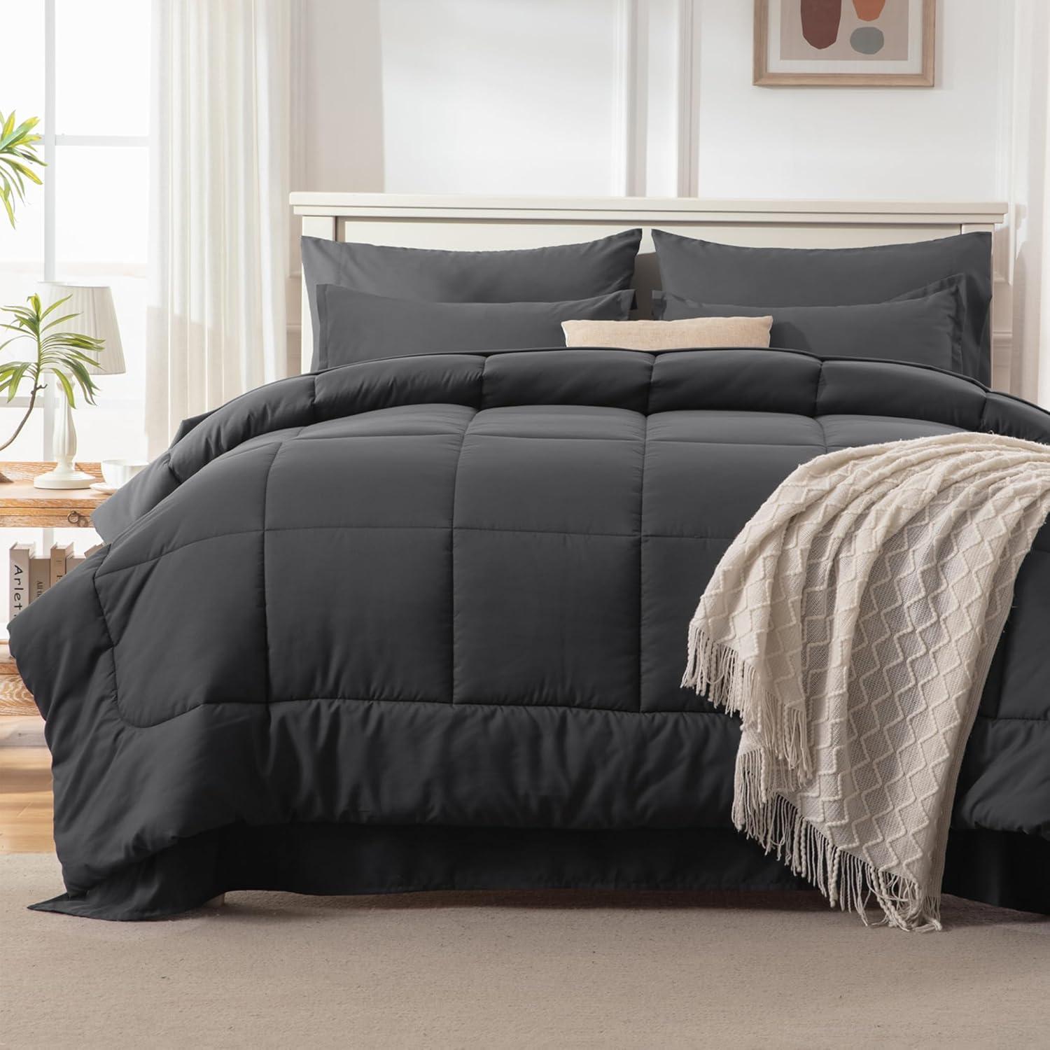 Dark Grey King Size Microfiber Bed in a Bag Set