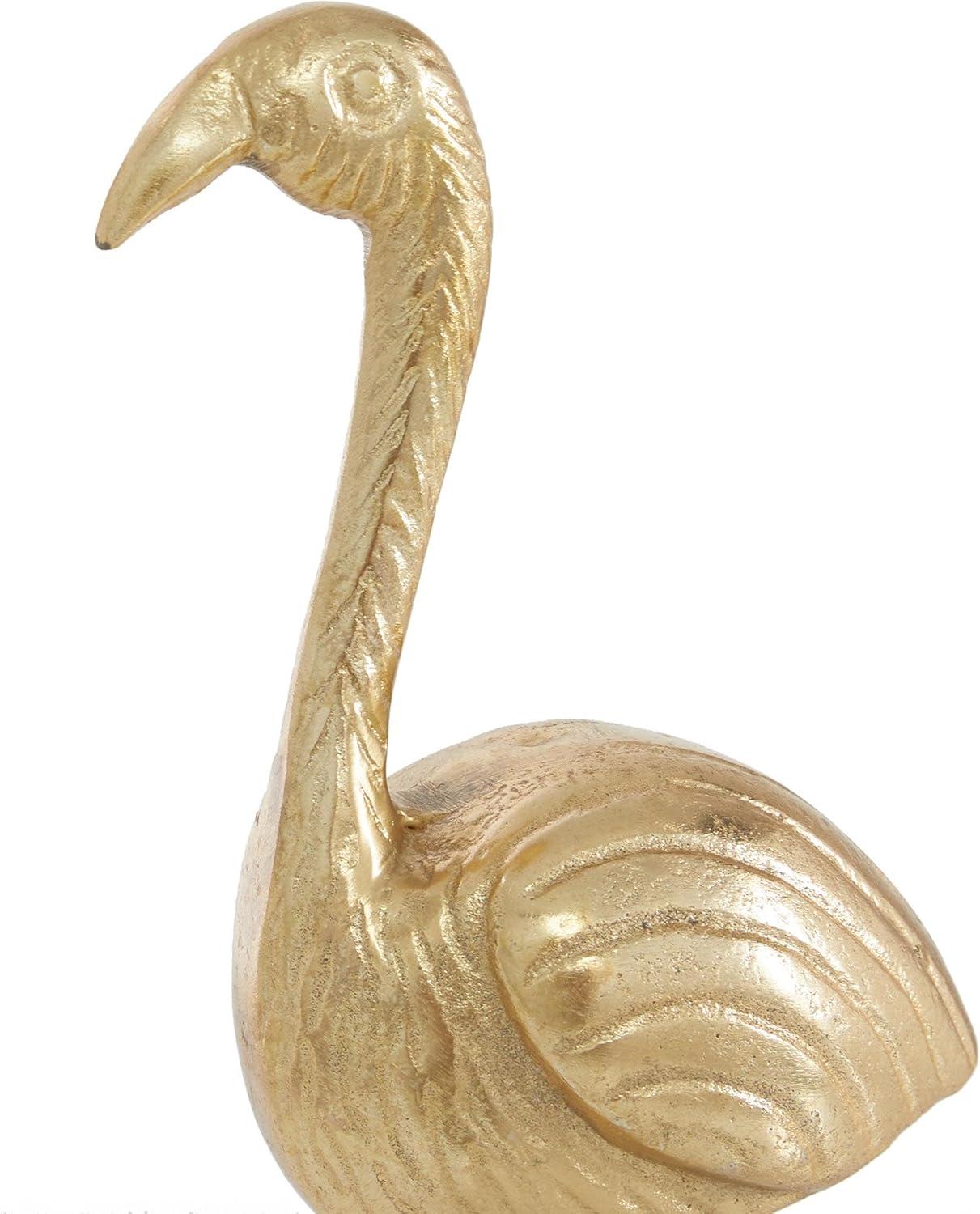 12", 12"H Gold Aluminum Flamingo Sculpture, by DecMode (2 Count)