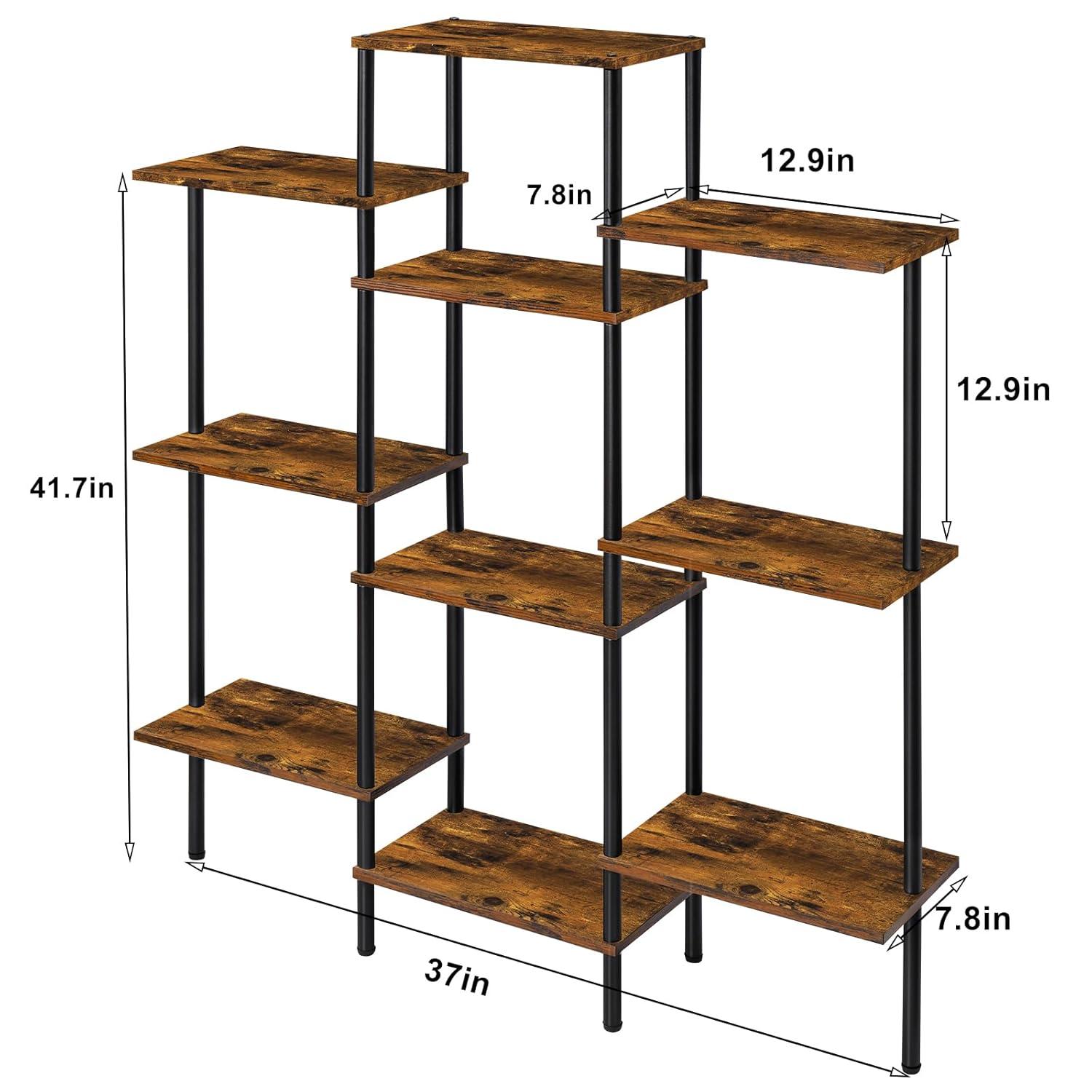 4-Tier Bookshelf,Small Triple Wide Bookcase for Books,CDs,Movies,Display Shelf with 10 Open Shelves for Living Room,Home Office,Balcony,Rustic Brown