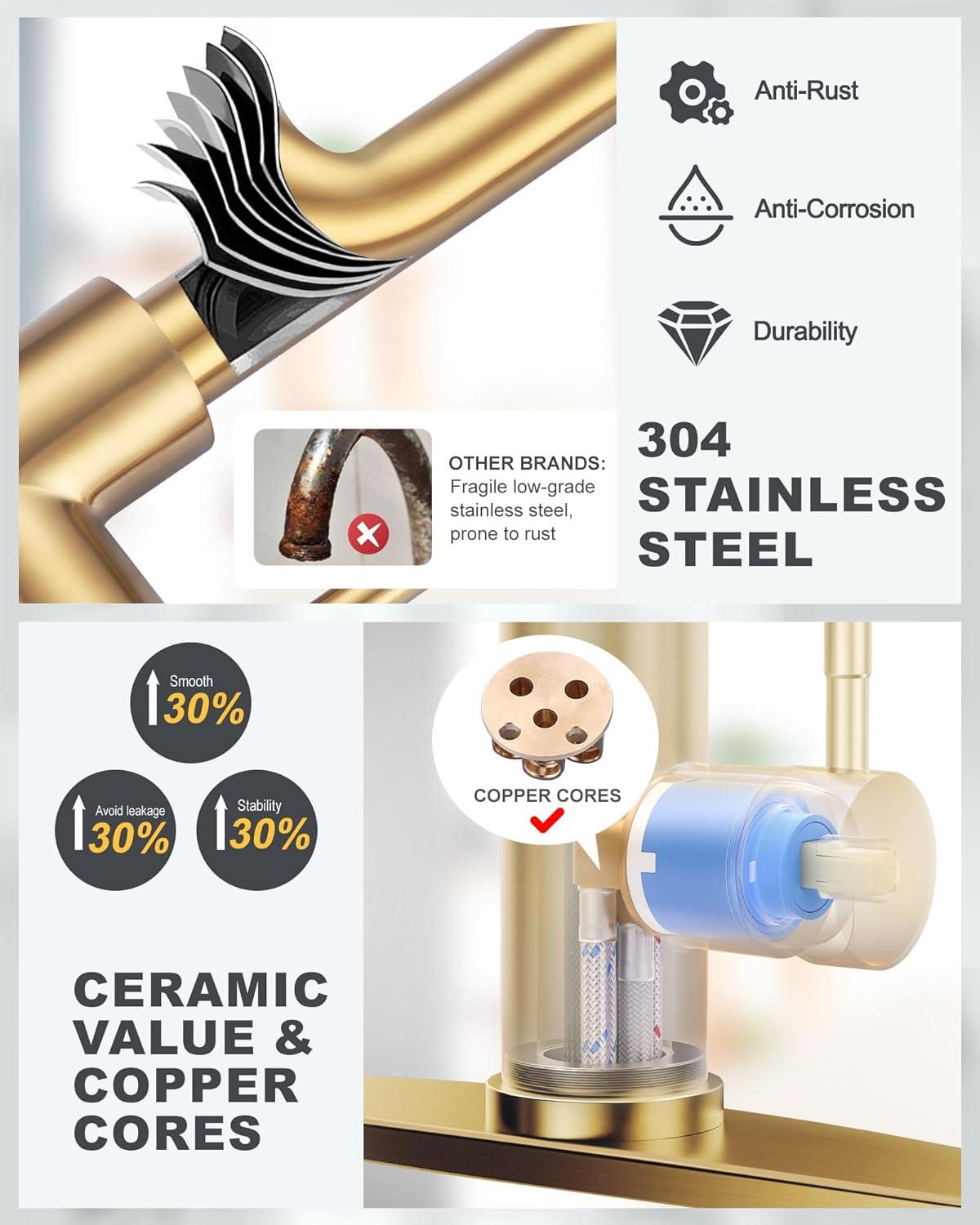 ARCORA AR7100301G-DC ARCORA Stainless Steel  Single Handle Pull-Down Sprayer Kitchen Faucet Set with Touchless Sensor