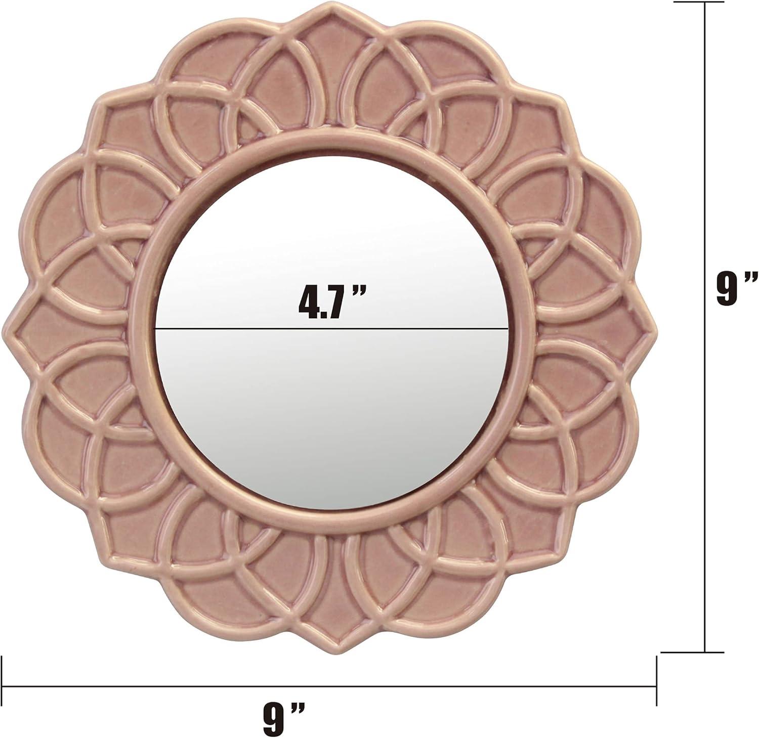 Stonebriar Collection 9" Round Floral Ceramic Wall Hanging Mirror Pink : Modern Decorative