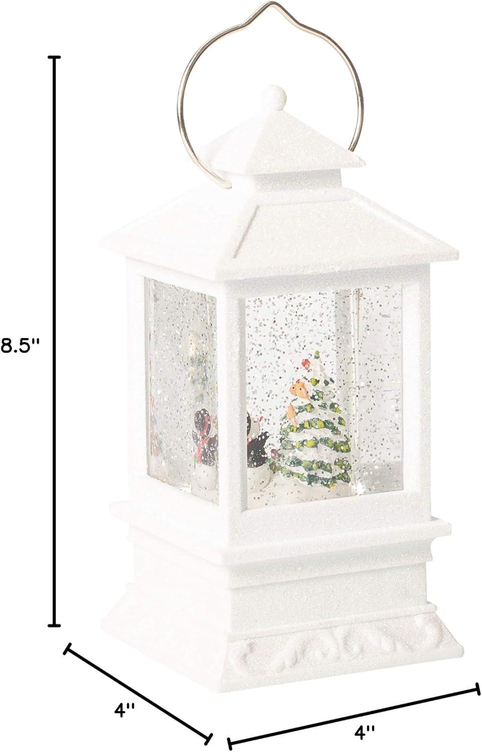 Roman Inc. 8.5"H LED White Lantern with Snowman Winter Scene Glitter Dome Snow Globe