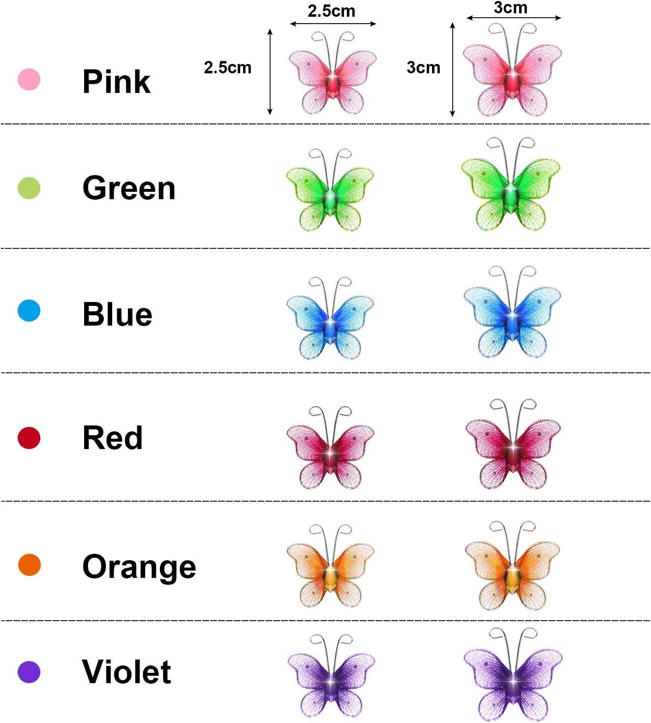 Zonon 60 Pcs Small Butterflies for Crafts Organza Butterflies Pack Sheer Mesh Wire Glitter Butterfly Nylon Colorful Butterfly with Gem for DIY Wedding Birthday Party Decoration, 2 Sizes(Vivid Color)